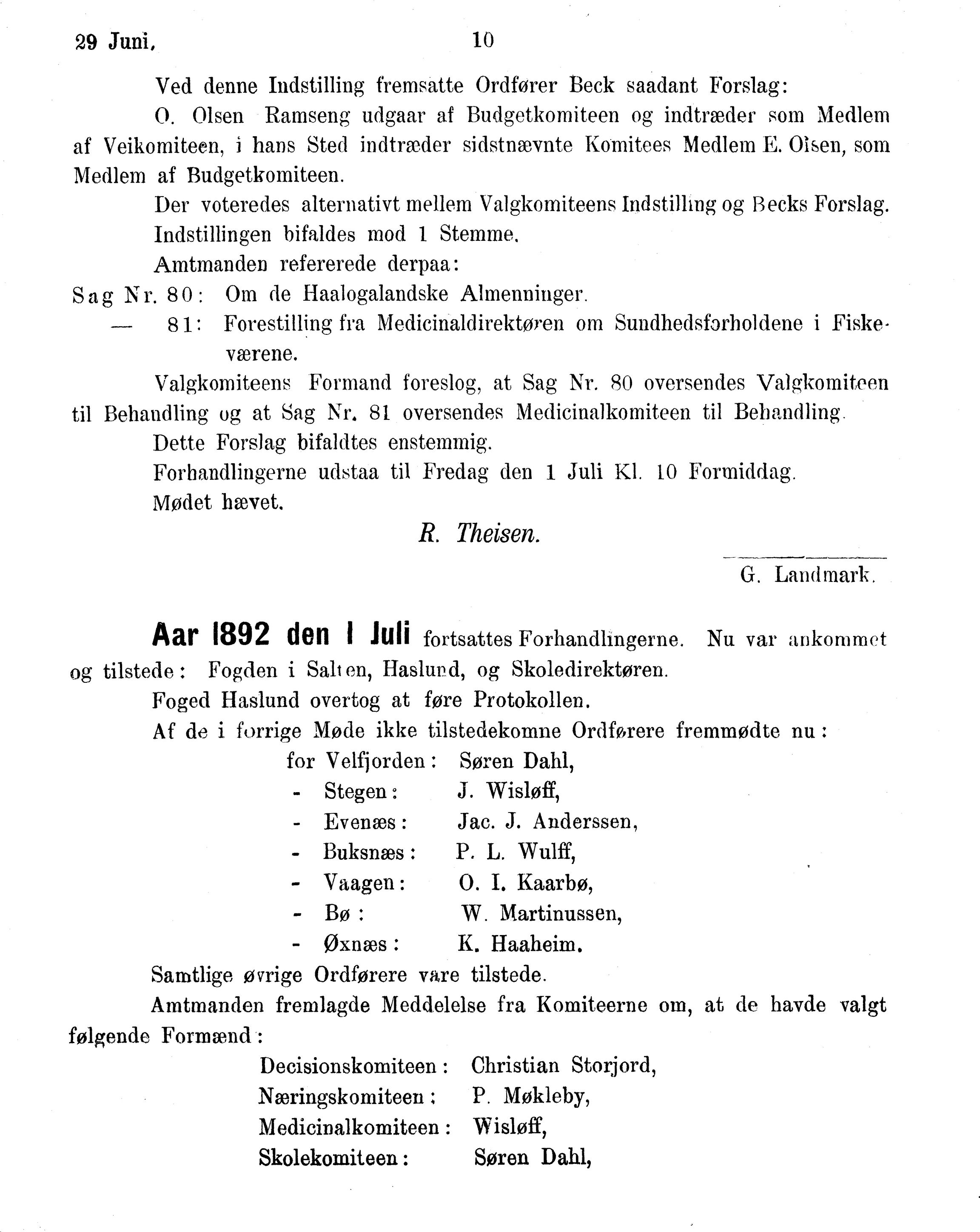 Nordland Fylkeskommune. Fylkestinget, AIN/NFK-17/176/A/Ac/L0016: Fylkestingsforhandlinger 1891-1893, 1891-1893, p. 10
