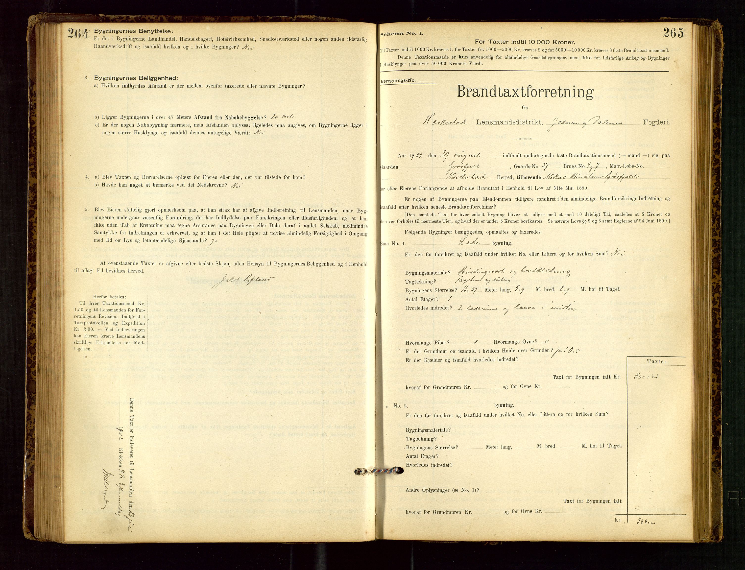 Heskestad lensmannskontor, SAST/A-100304/Gob/L0001: "Brandtaxationsprotokol", 1894-1915, p. 264-265
