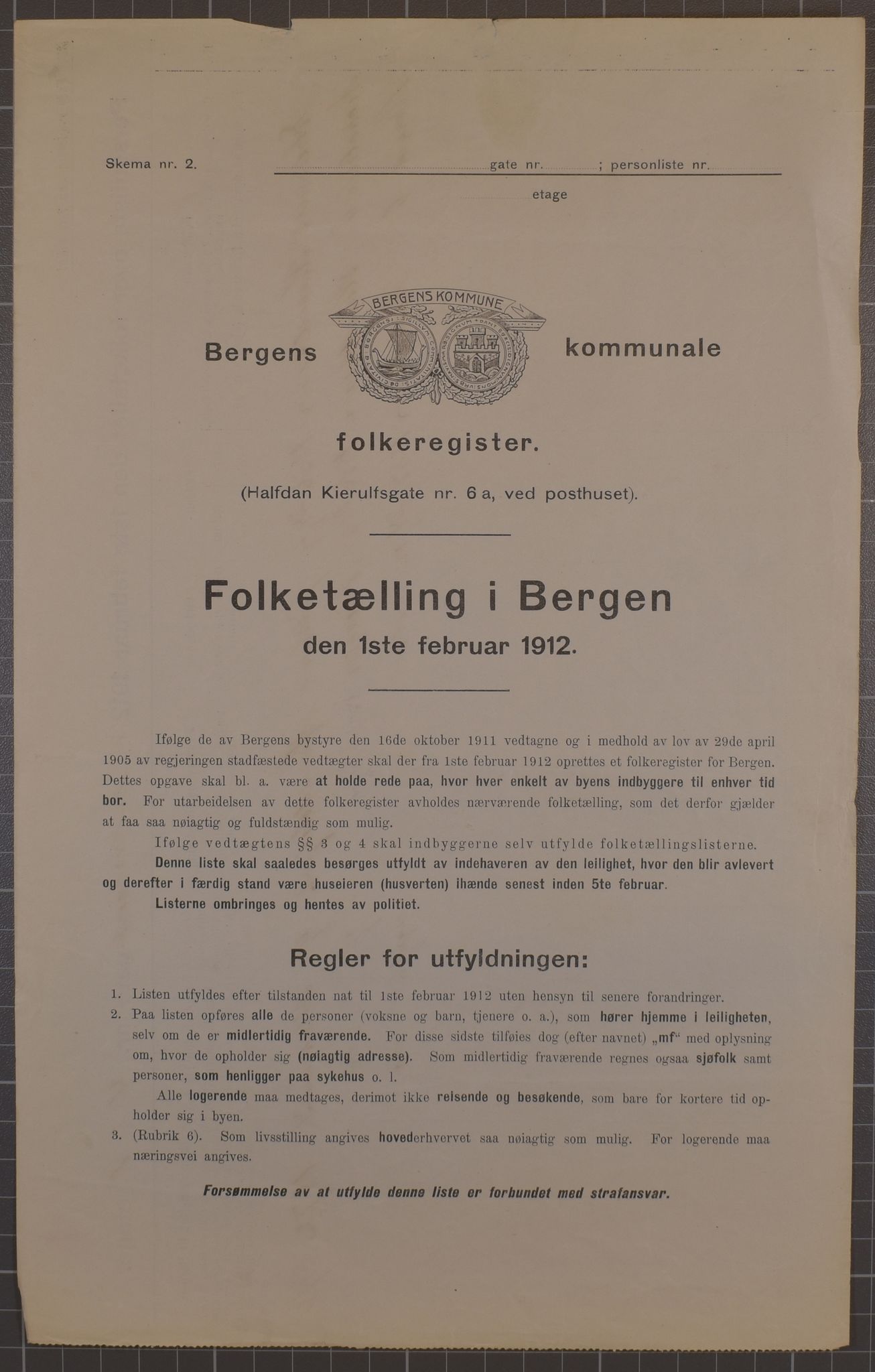 SAB, Municipal Census 1912 for Bergen, 1912, p. 1456