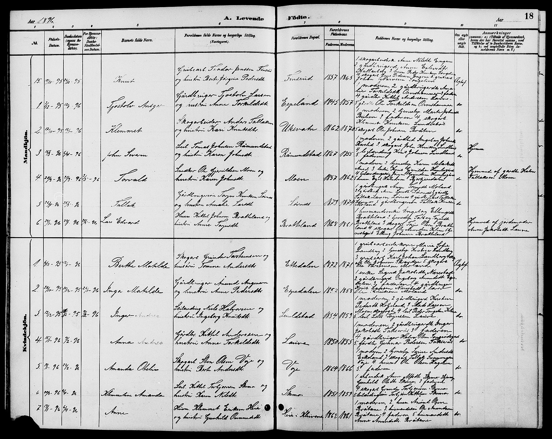 Gjerstad sokneprestkontor, SAK/1111-0014/F/Fb/Fbb/L0004: Parish register (copy) no. B 4, 1890-1910, p. 18