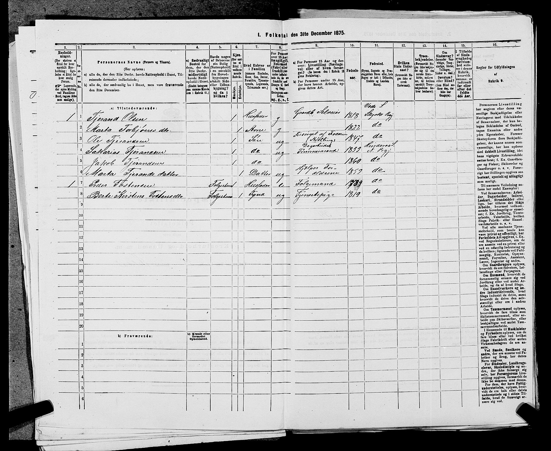 SAST, 1875 census for 1139P Nedstrand, 1875, p. 494