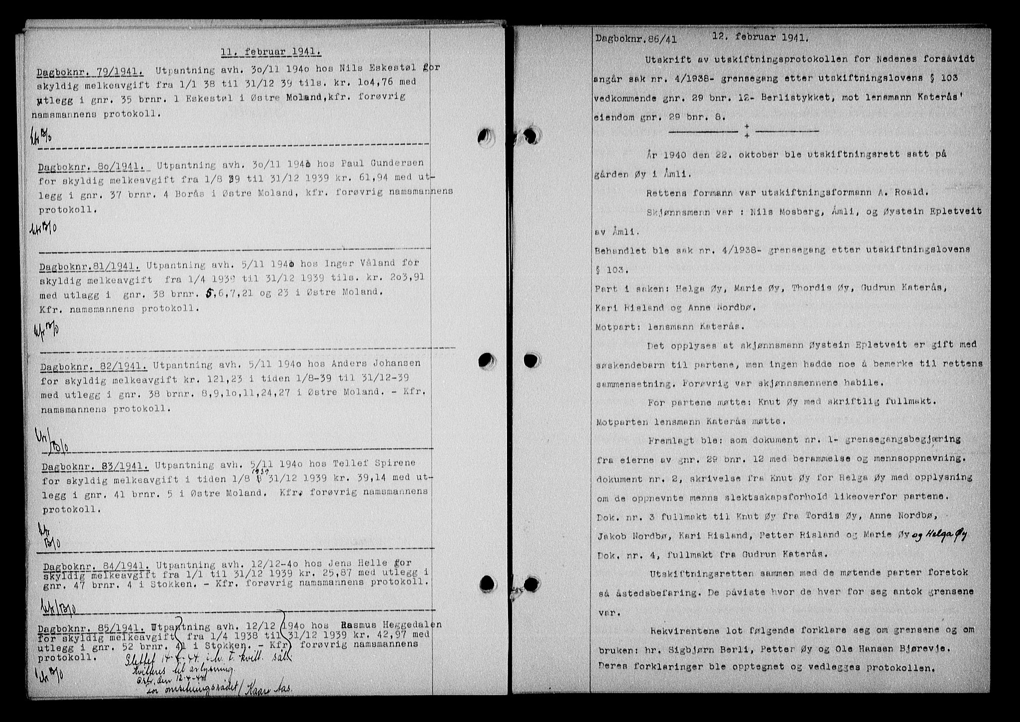 Nedenes sorenskriveri, SAK/1221-0006/G/Gb/Gba/L0048: Mortgage book no. A-II, 1940-1941, Diary no: : 86/1941