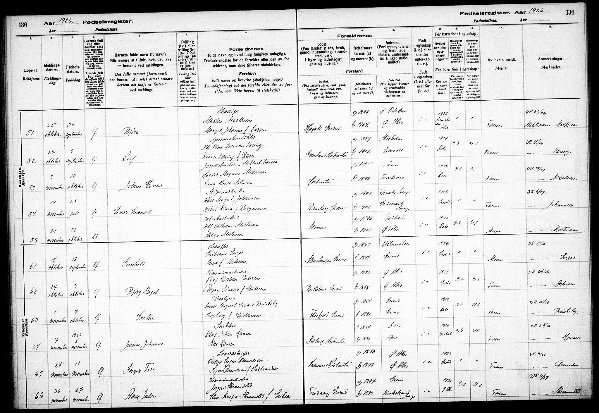 Østre Aker prestekontor Kirkebøker, AV/SAO-A-10840/J/Jb/L0001: Birth register no. II 1, 1916-1932, p. 136