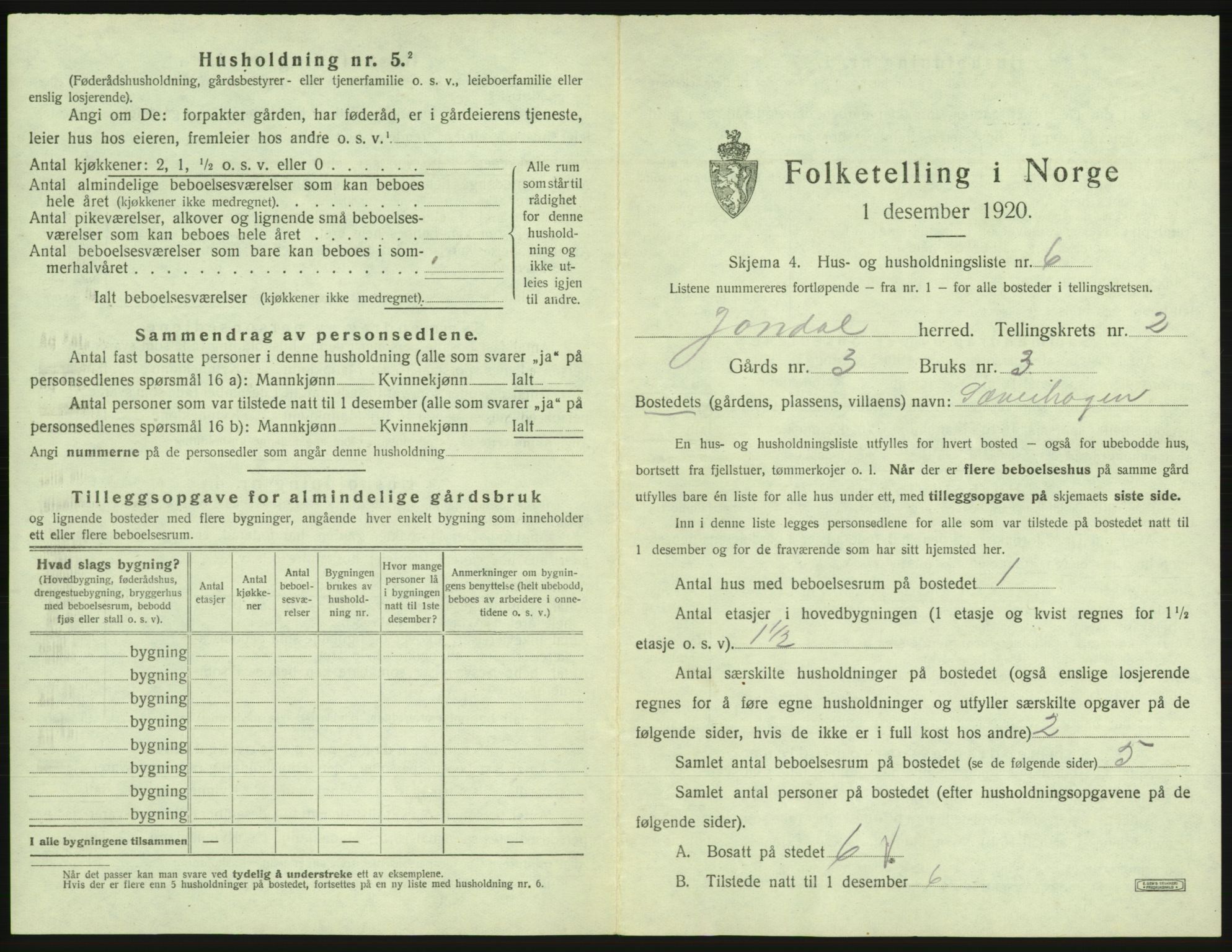 SAB, 1920 census for Jondal, 1920, p. 70