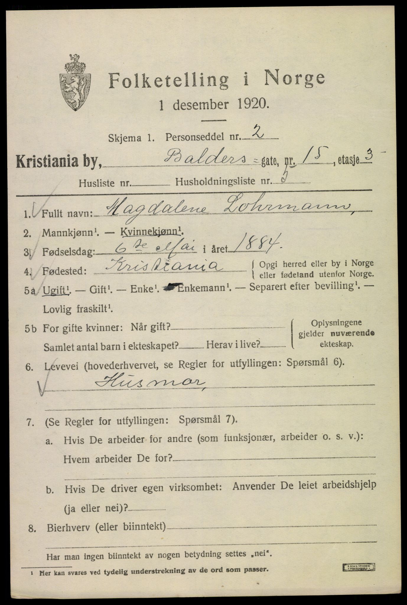 SAO, 1920 census for Kristiania, 1920, p. 150003