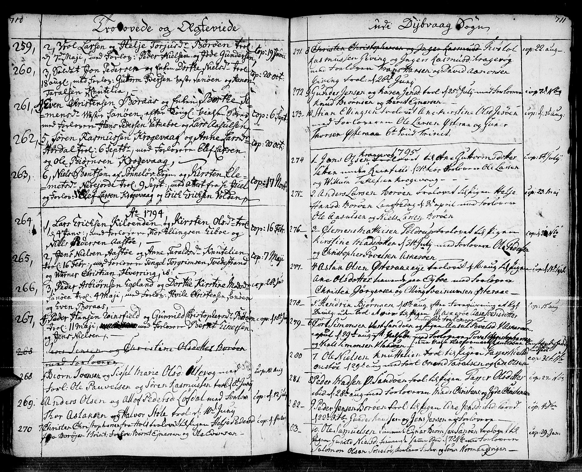 Dypvåg sokneprestkontor, SAK/1111-0007/F/Fa/Faa/L0001: Parish register (official) no. A 1 /1, 1765-1798, p. 710-711