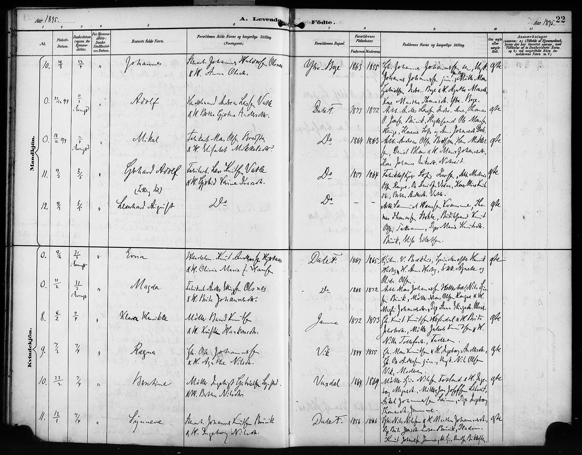 Bruvik Sokneprestembete, AV/SAB-A-74701/H/Haa: Parish register (official) no. B 2, 1893-1903, p. 22