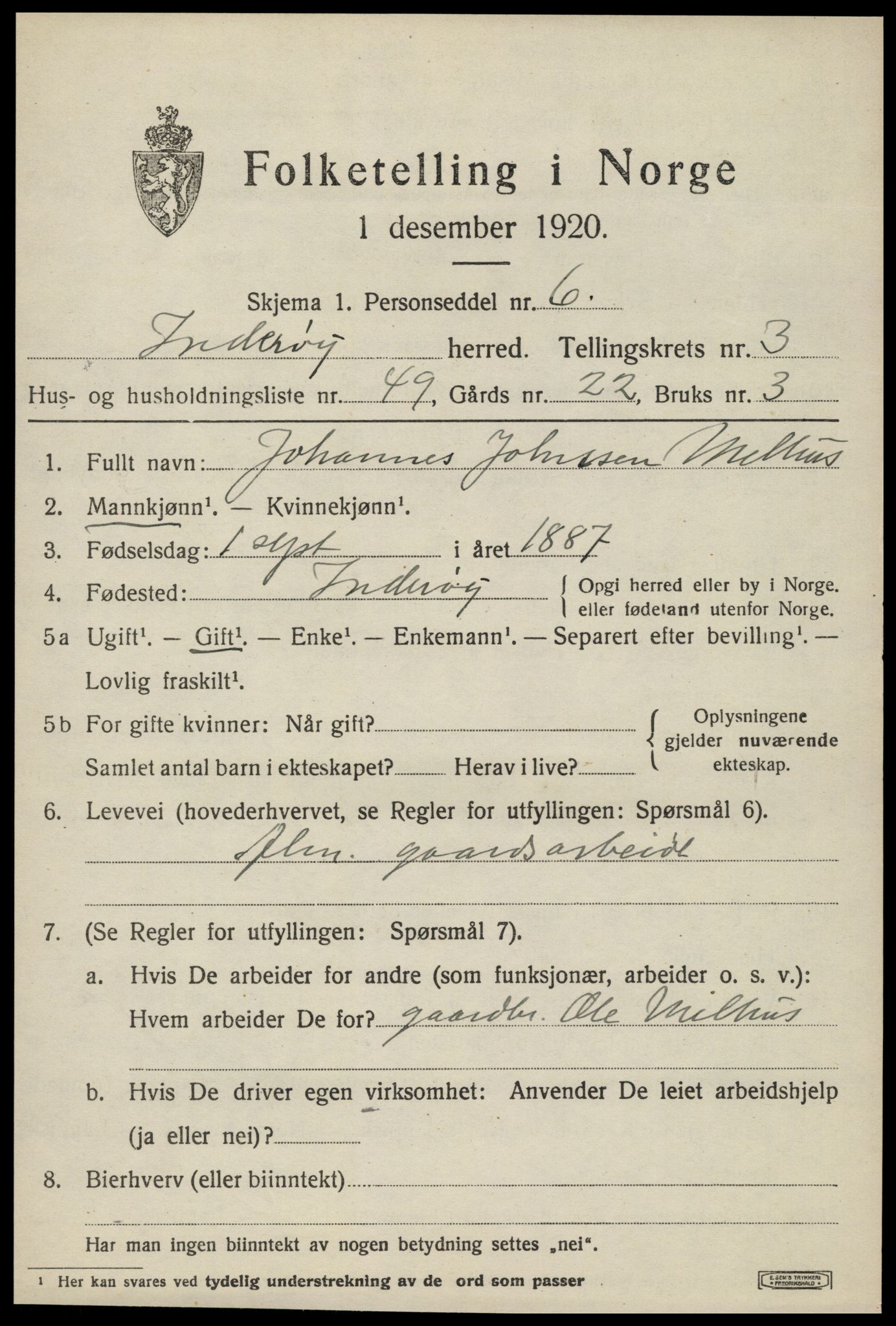 SAT, 1920 census for Inderøy, 1920, p. 3225