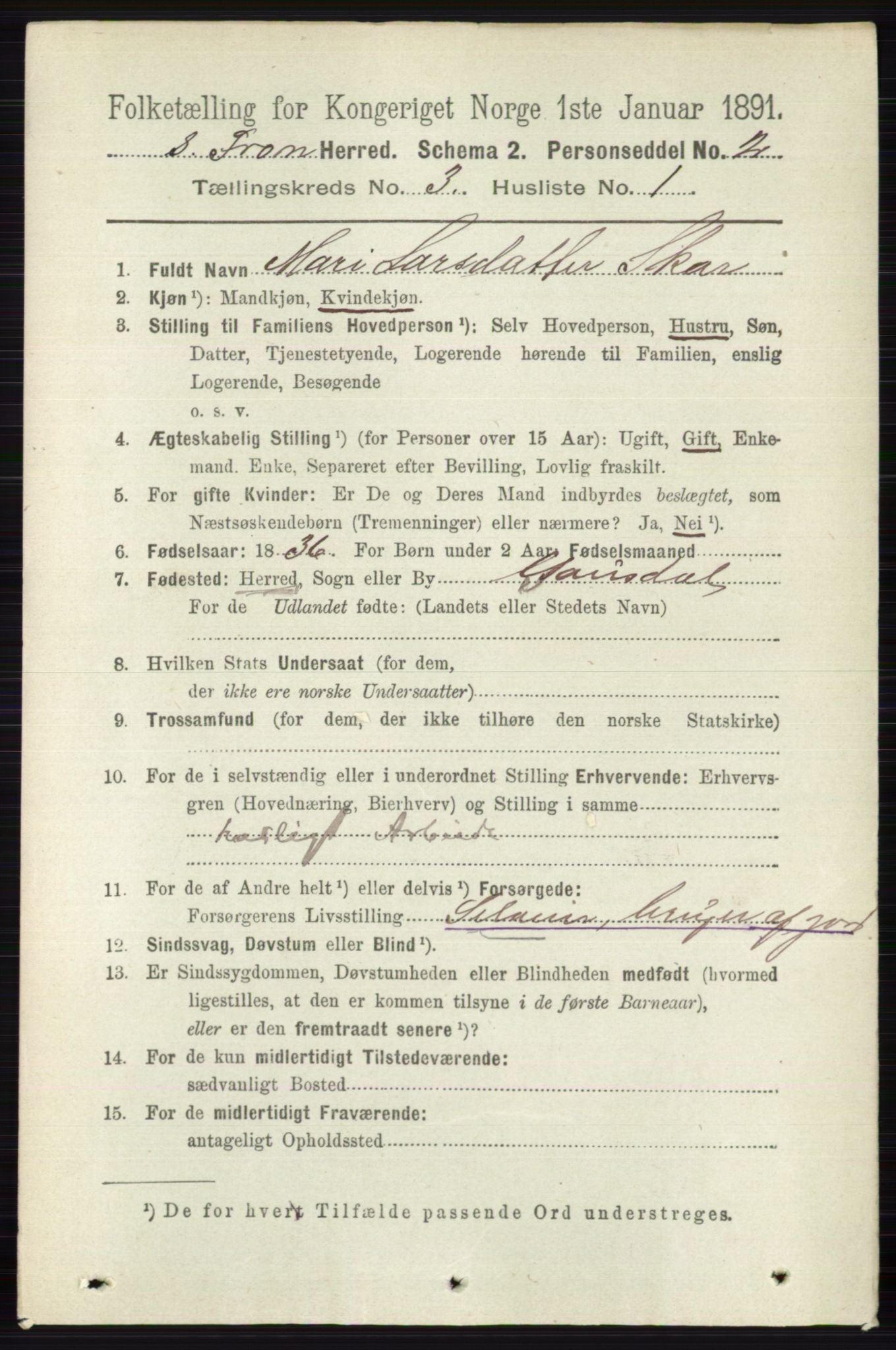 RA, 1891 census for 0519 Sør-Fron, 1891, p. 974