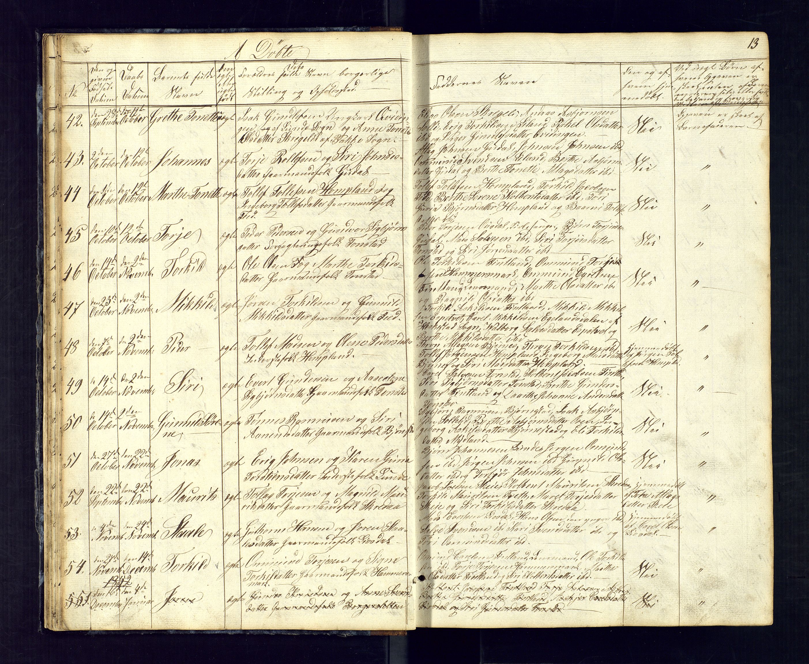 Sirdal sokneprestkontor, AV/SAK-1111-0036/F/Fb/Fbb/L0002: Parish register (copy) no. B-2, 1848-1878, p. 13