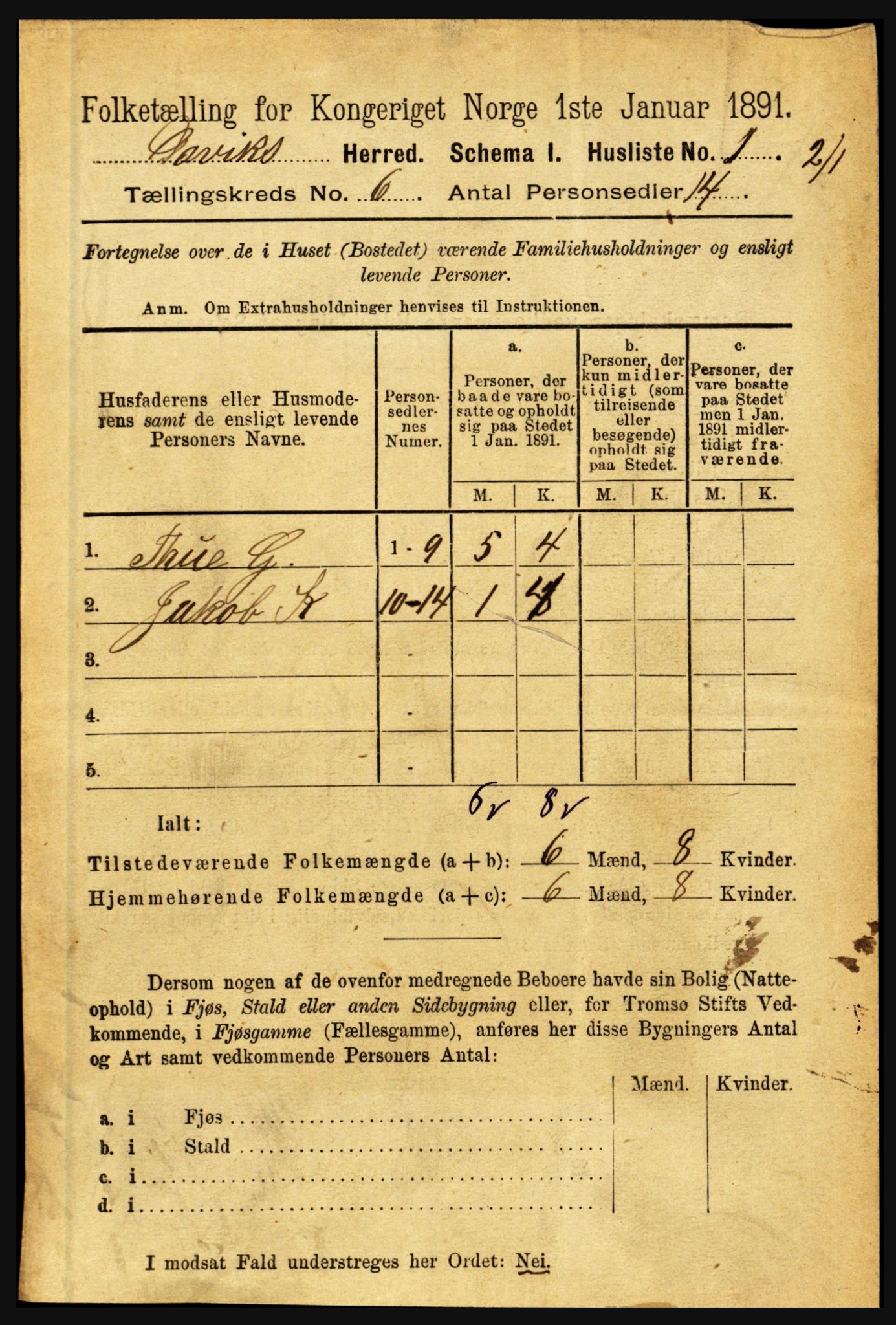 RA, 1891 census for 1442 Davik, 1891, p. 2235