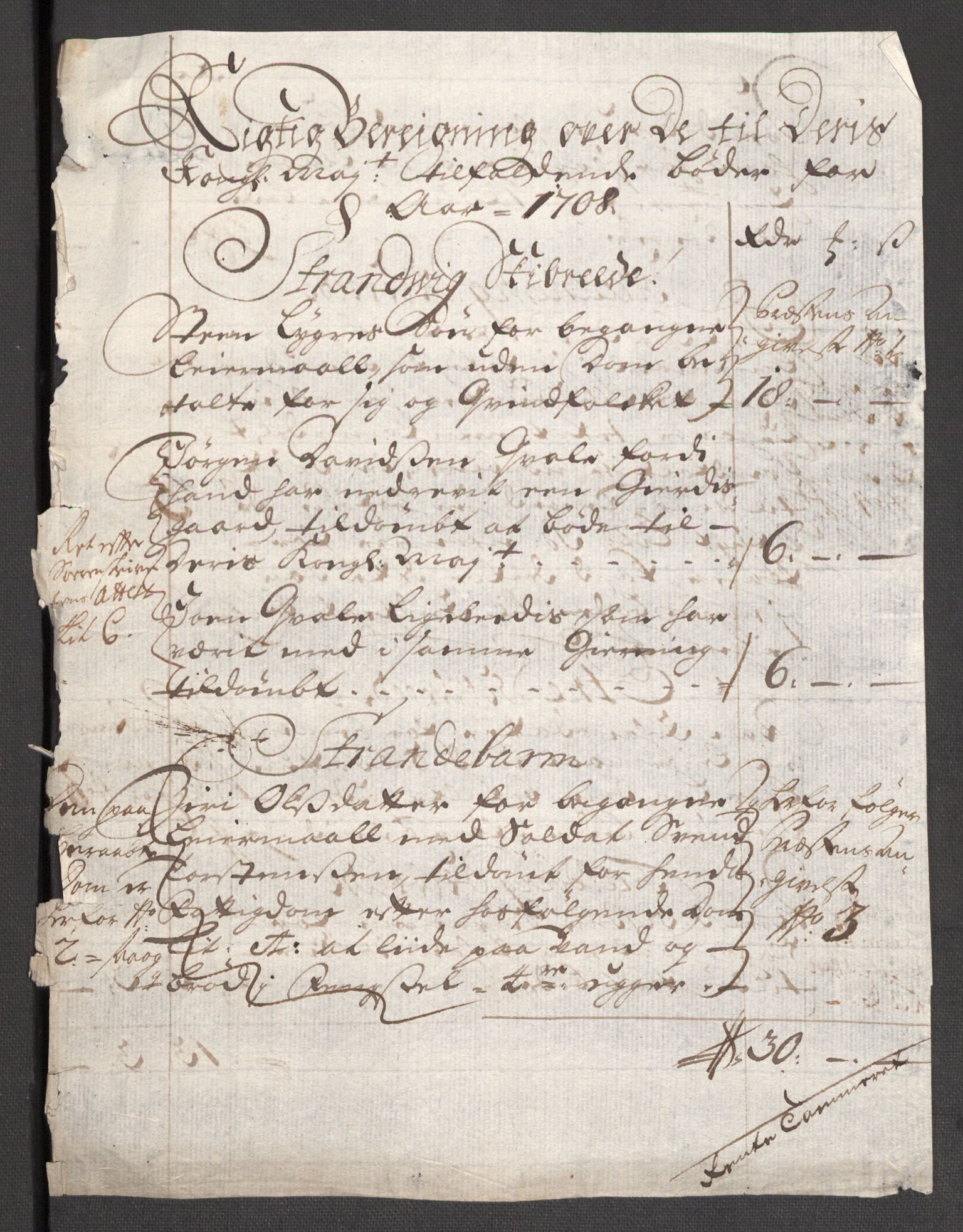 Rentekammeret inntil 1814, Reviderte regnskaper, Fogderegnskap, RA/EA-4092/R48/L2985: Fogderegnskap Sunnhordland og Hardanger, 1708, p. 30