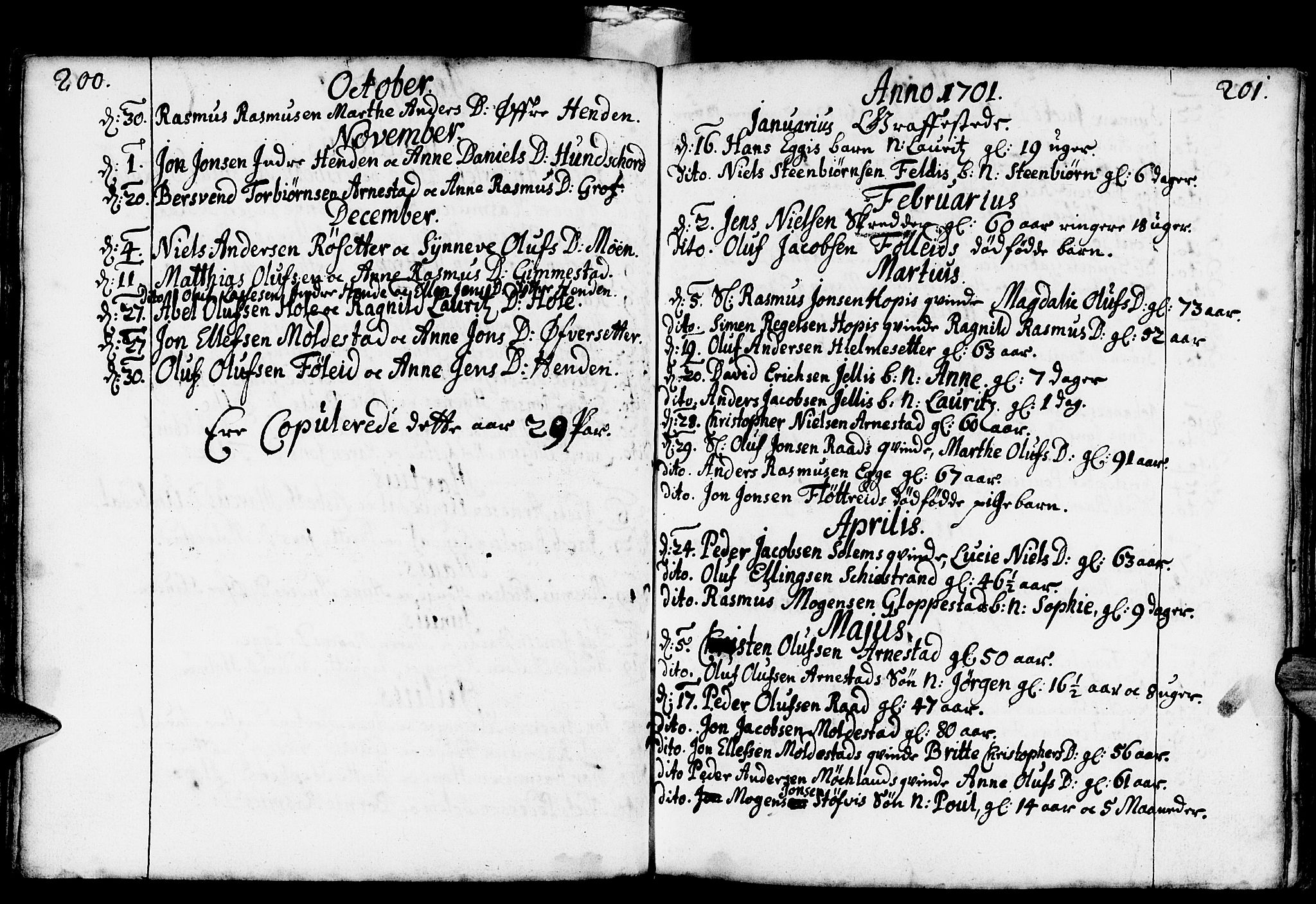 Gloppen sokneprestembete, AV/SAB-A-80101/H/Haa/Haaa/L0001: Parish register (official) no. A 1, 1686-1711, p. 200-201