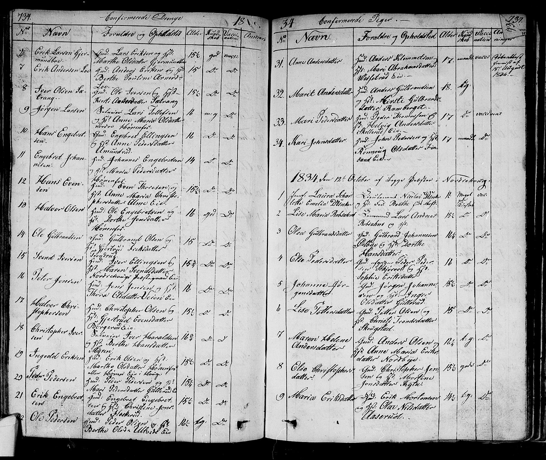 Norderhov kirkebøker, AV/SAKO-A-237/F/Fa/L0009: Parish register (official) no. 9, 1819-1837, p. 734-735