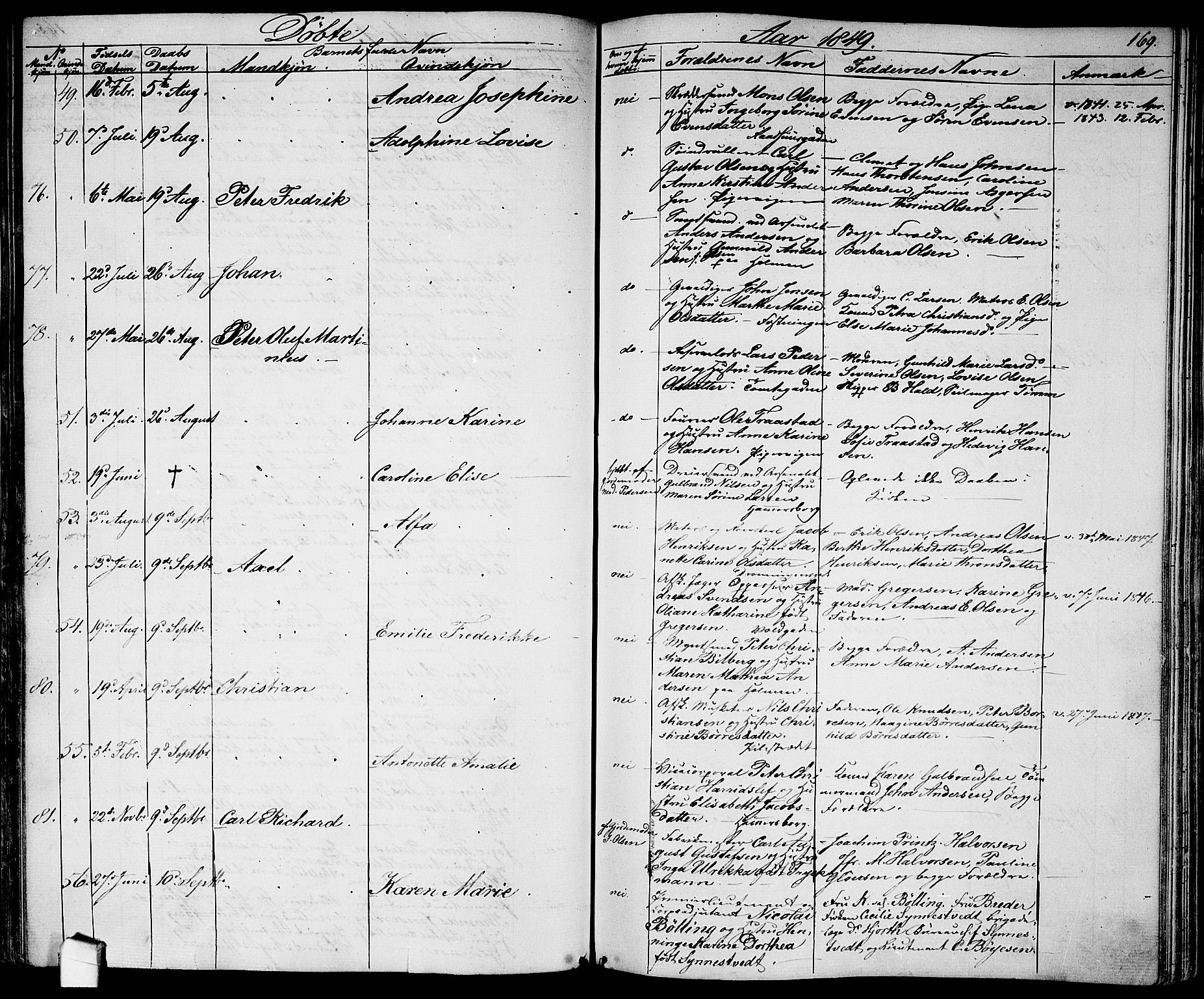 Garnisonsmenigheten Kirkebøker, AV/SAO-A-10846/G/Ga/L0005: Parish register (copy) no. 5, 1841-1860, p. 169