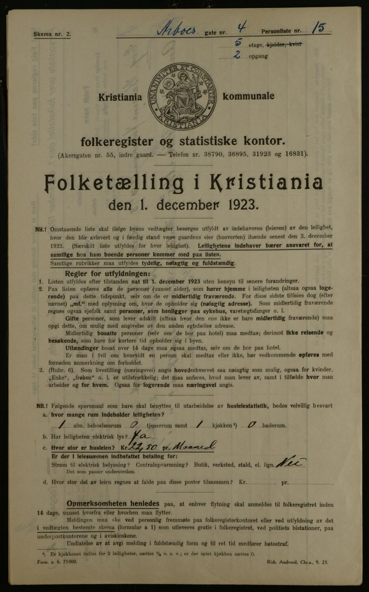 OBA, Municipal Census 1923 for Kristiania, 1923, p. 2200