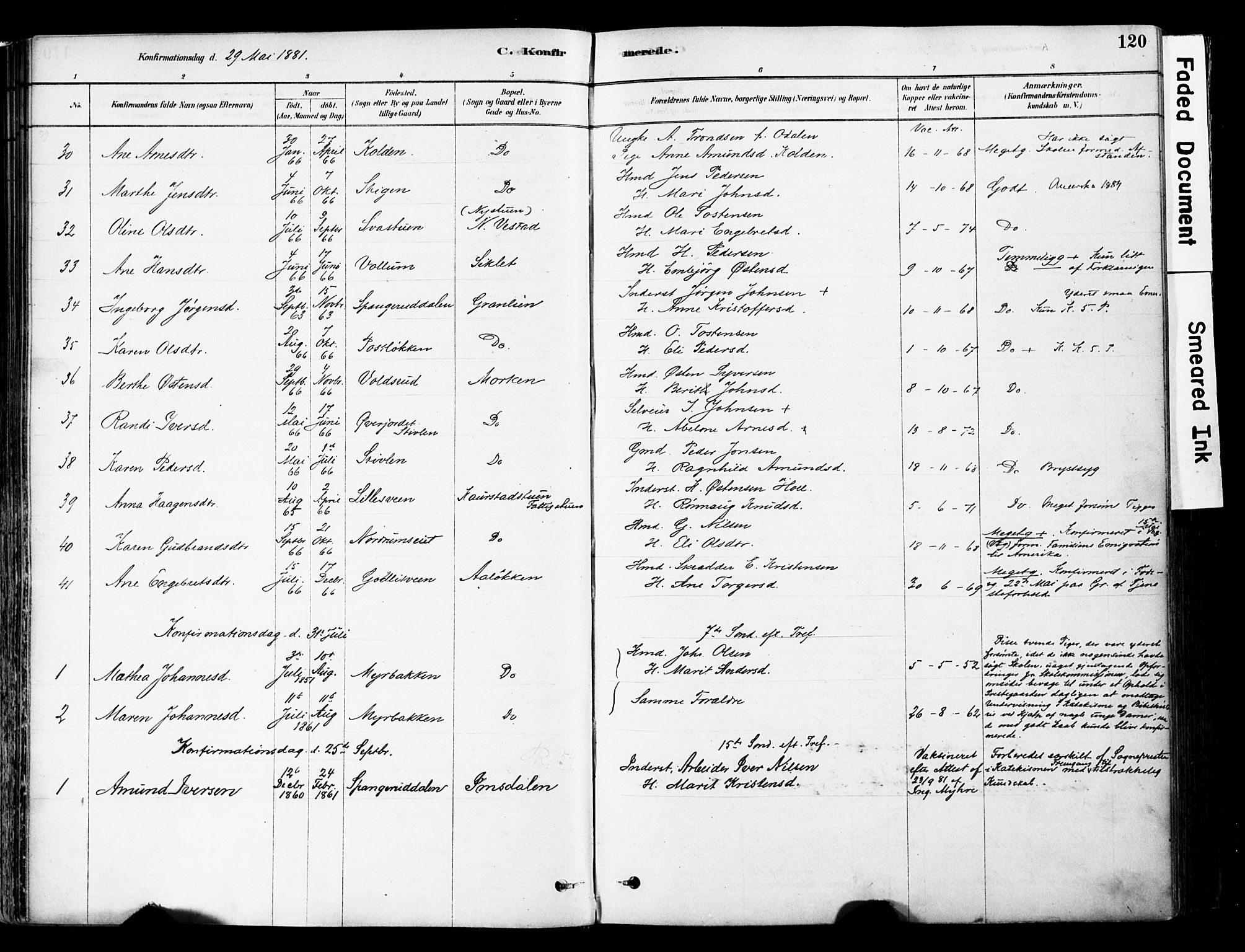 Ringebu prestekontor, AV/SAH-PREST-082/H/Ha/Haa/L0008: Parish register (official) no. 8, 1878-1898, p. 120