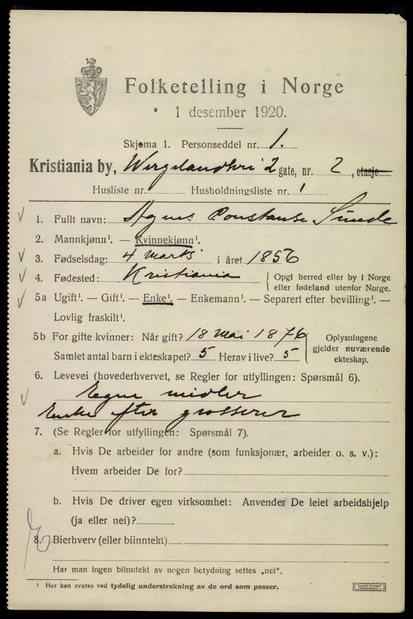 SAO, 1920 census for Kristiania, 1920, p. 650827