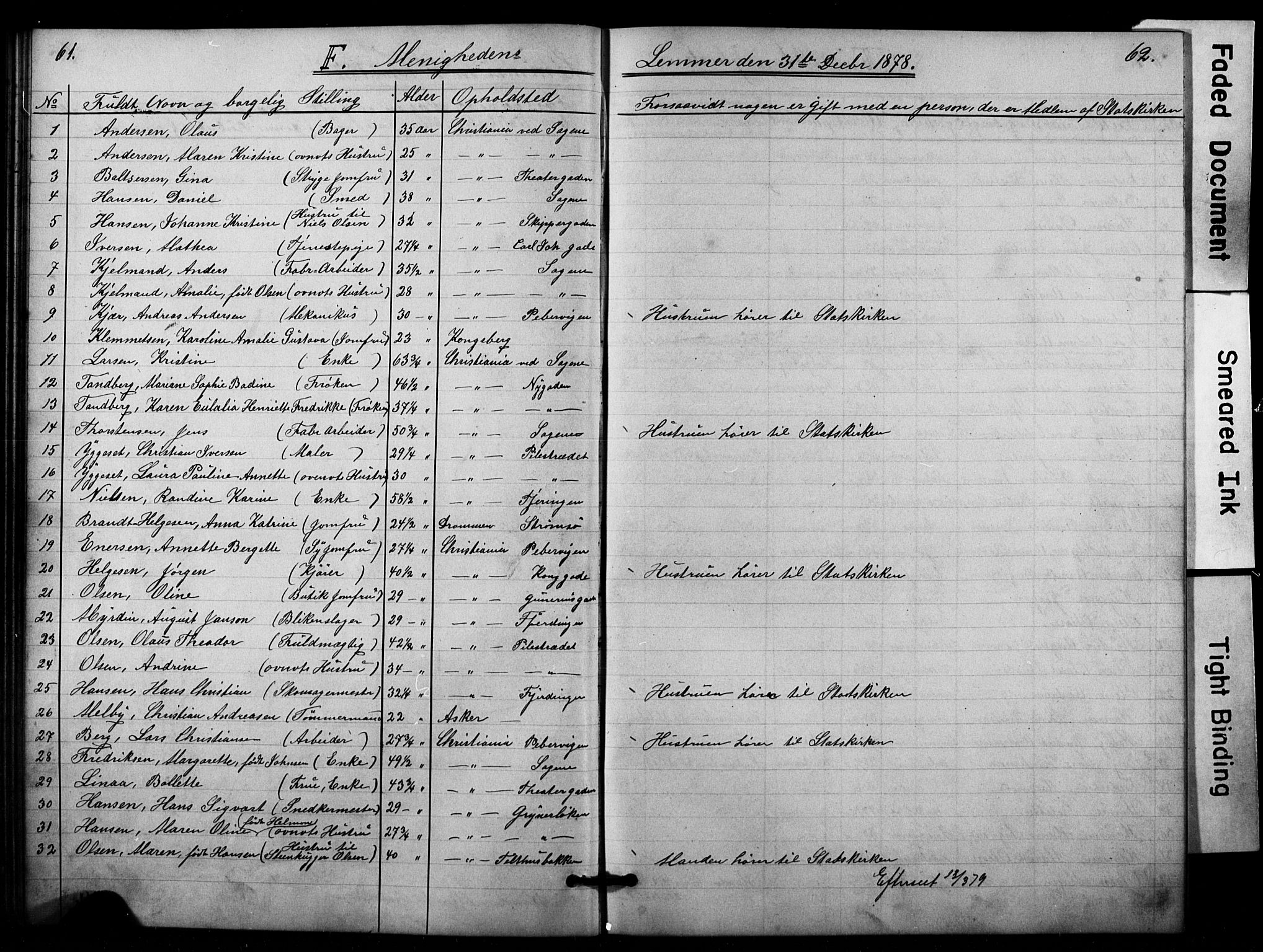 Den katolsk apostoliske menighet i Oslo , SAO/PAO-0214/F/Fa/L0001: Dissenter register no. 1, 1877-1891, p. 61-62