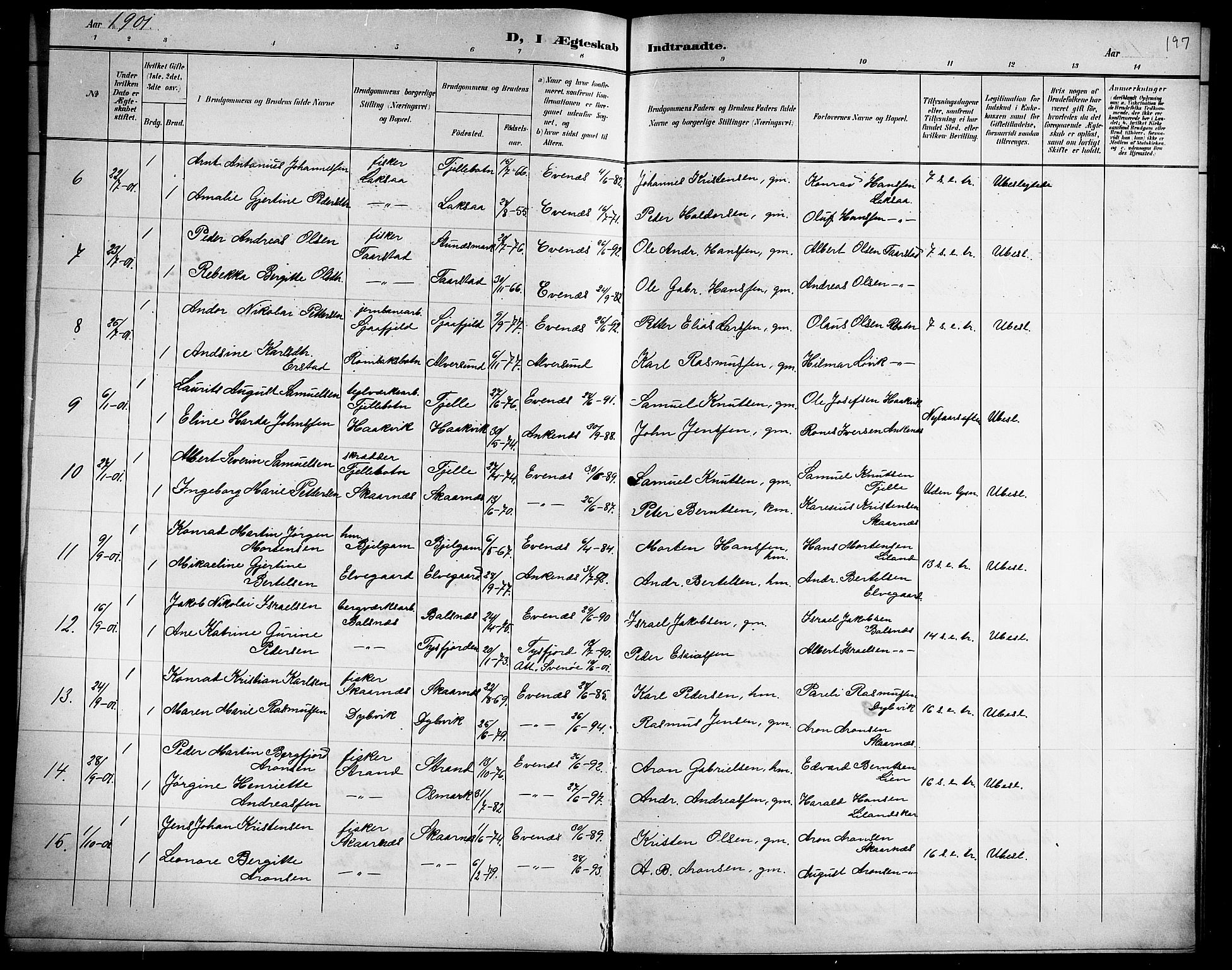 Ministerialprotokoller, klokkerbøker og fødselsregistre - Nordland, SAT/A-1459/863/L0915: Parish register (copy) no. 863C05, 1898-1907, p. 197