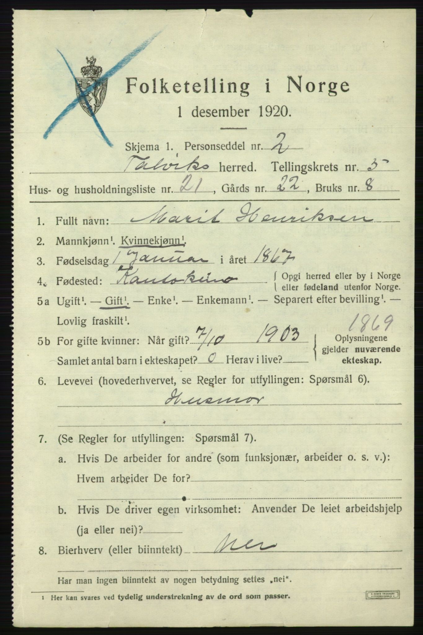 SATØ, 1920 census for Talvik, 1920, p. 3618