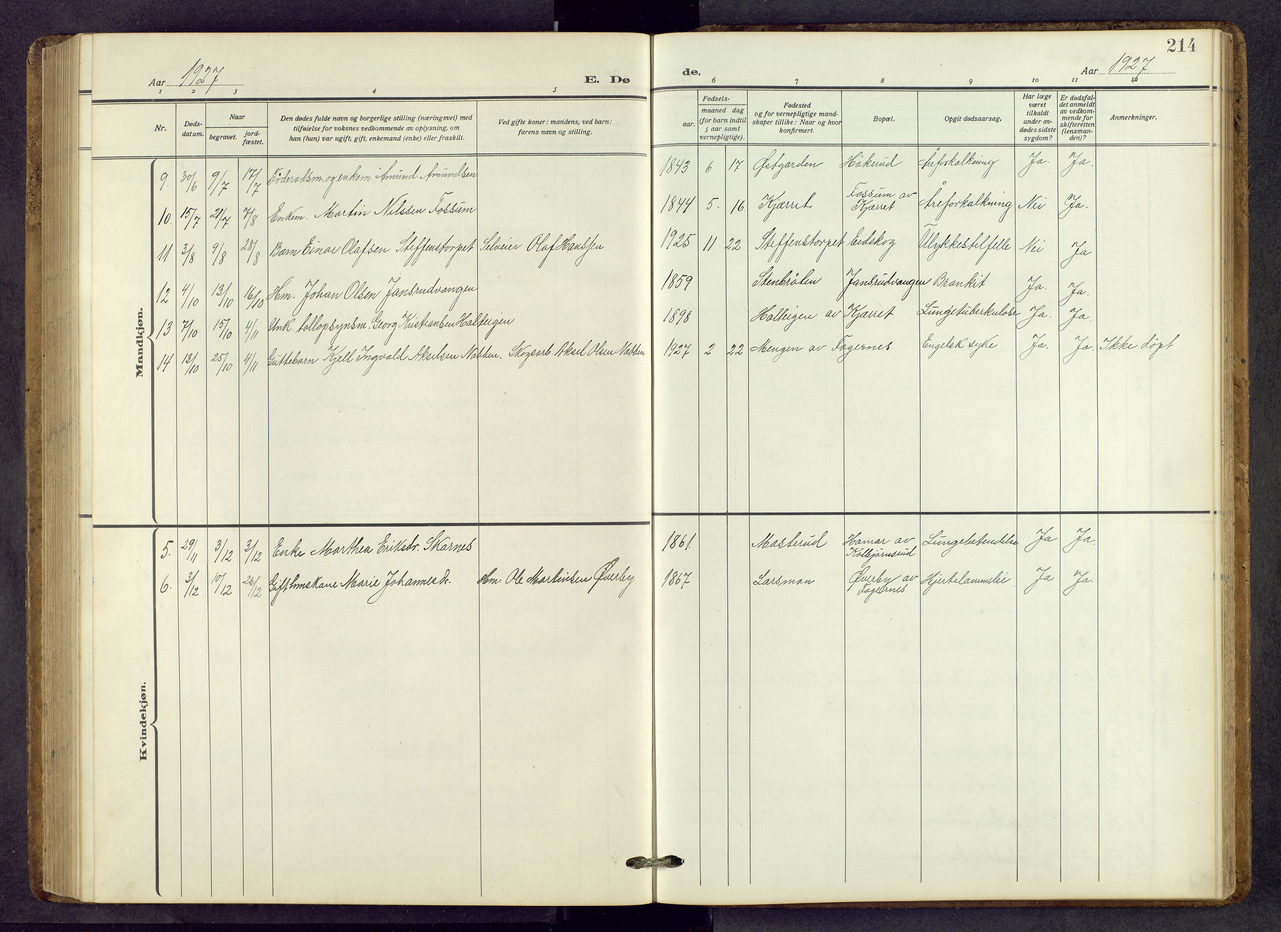 Vinger prestekontor, AV/SAH-PREST-024/H/Ha/Hab/L0006: Parish register (copy) no. 6, 1921-1973, p. 214