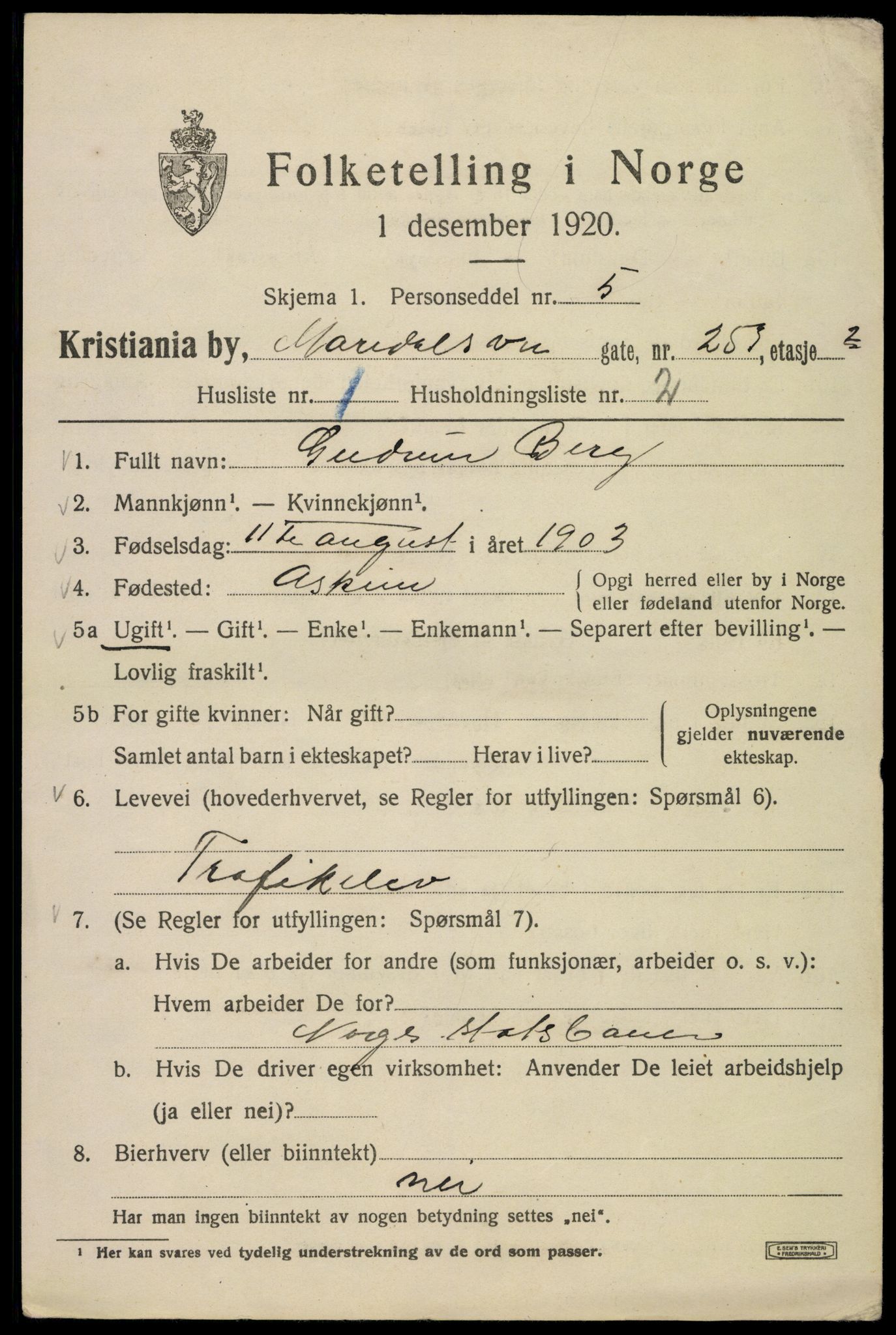 SAO, 1920 census for Kristiania, 1920, p. 384471