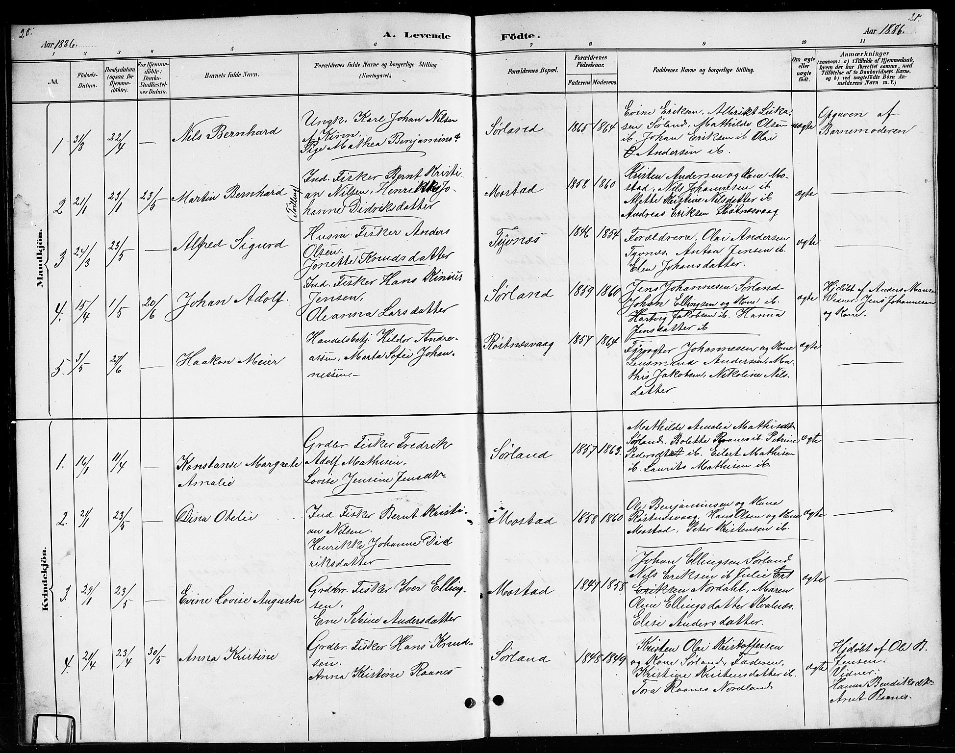 Ministerialprotokoller, klokkerbøker og fødselsregistre - Nordland, AV/SAT-A-1459/807/L0123: Parish register (copy) no. 807C01, 1884-1910, p. 20-21