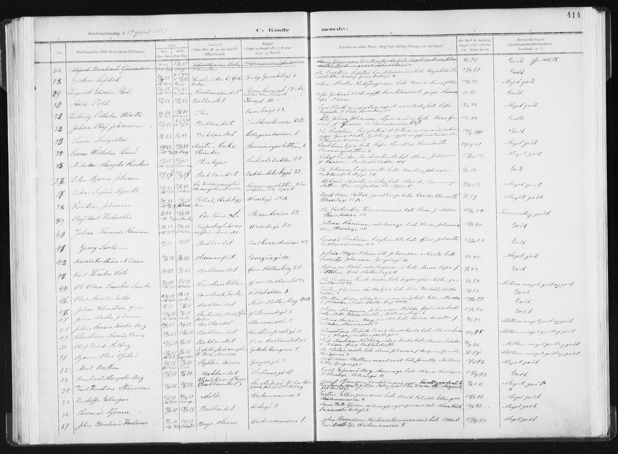 Ministerialprotokoller, klokkerbøker og fødselsregistre - Sør-Trøndelag, SAT/A-1456/604/L0200: Parish register (official) no. 604A20II, 1901-1908, p. 414
