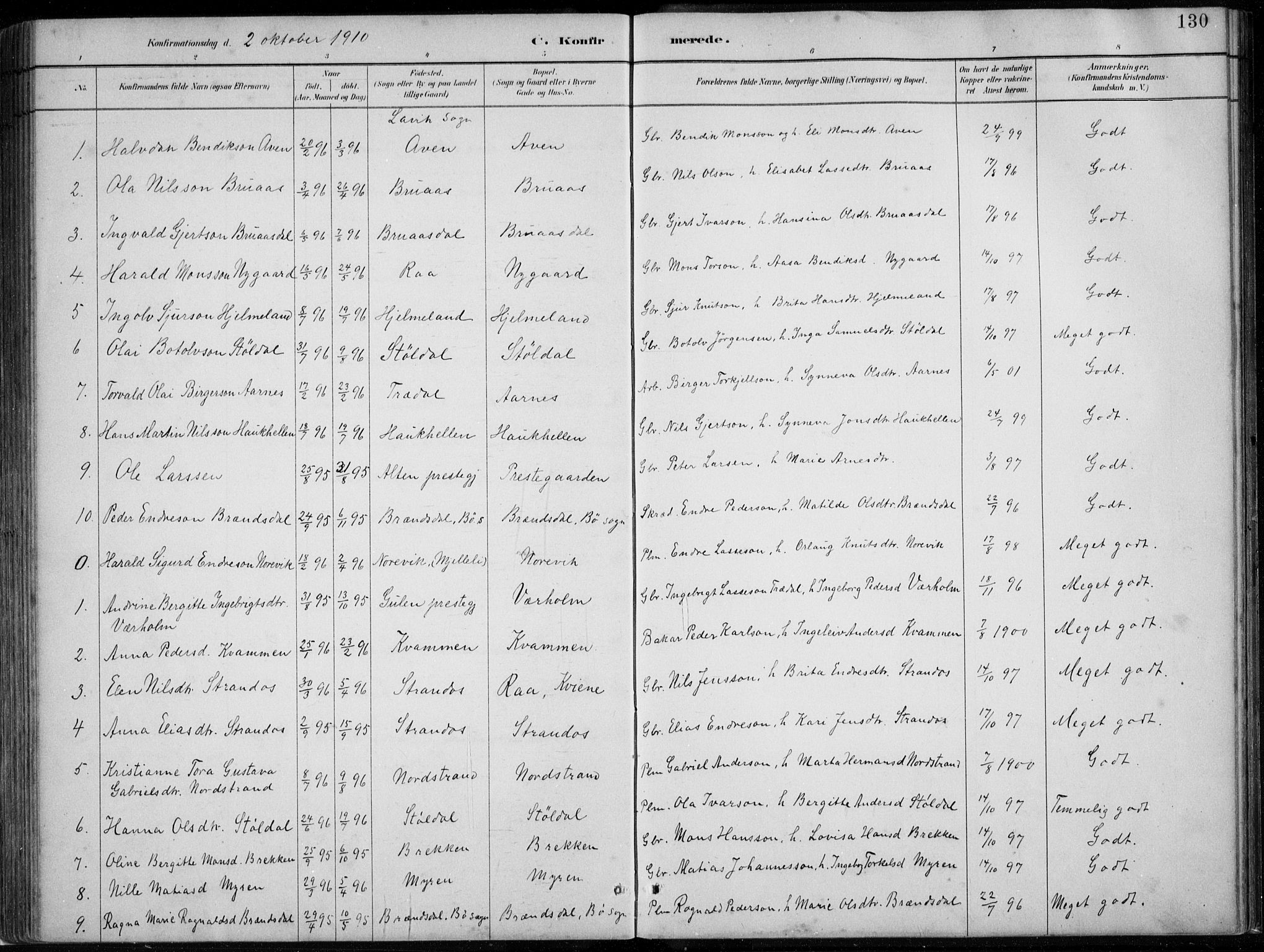 Lavik sokneprestembete, AV/SAB-A-80901: Parish register (copy) no. A 2, 1882-1910, p. 130