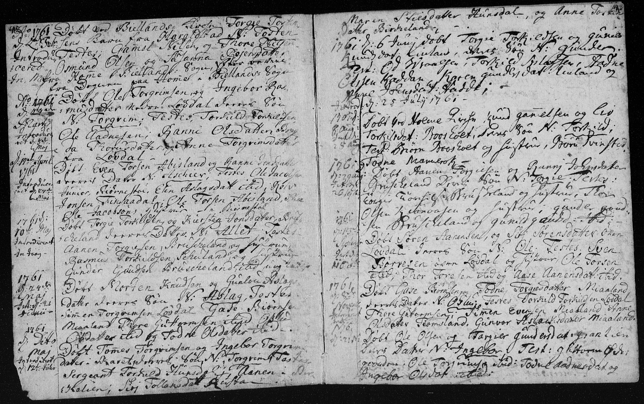 Holum sokneprestkontor, SAK/1111-0022/F/Fa/Fab/L0003: Parish register (official) no. A 3, 1752-1774, p. 42-43