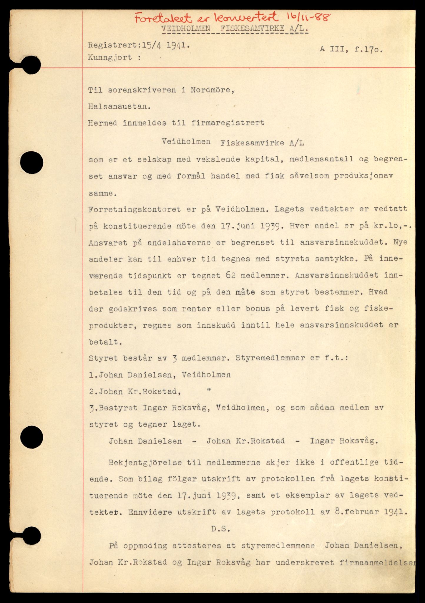 Nordmøre sorenskriveri, SAT/A-4132/3/J/Jc/Jce/L0005: Andelslag, U-Å, 1944-1990, p. 1