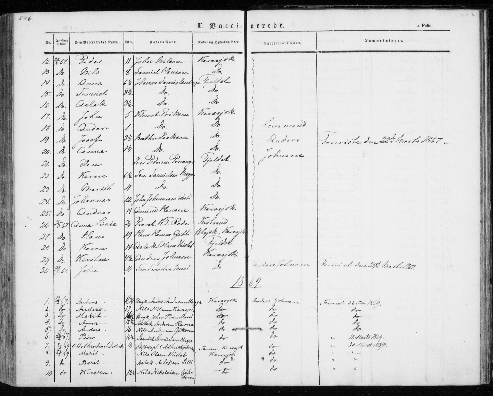 Kistrand/Porsanger sokneprestembete, SATØ/S-1351/H/Ha/L0012.kirke: Parish register (official) no. 12, 1843-1871, p. 546-547