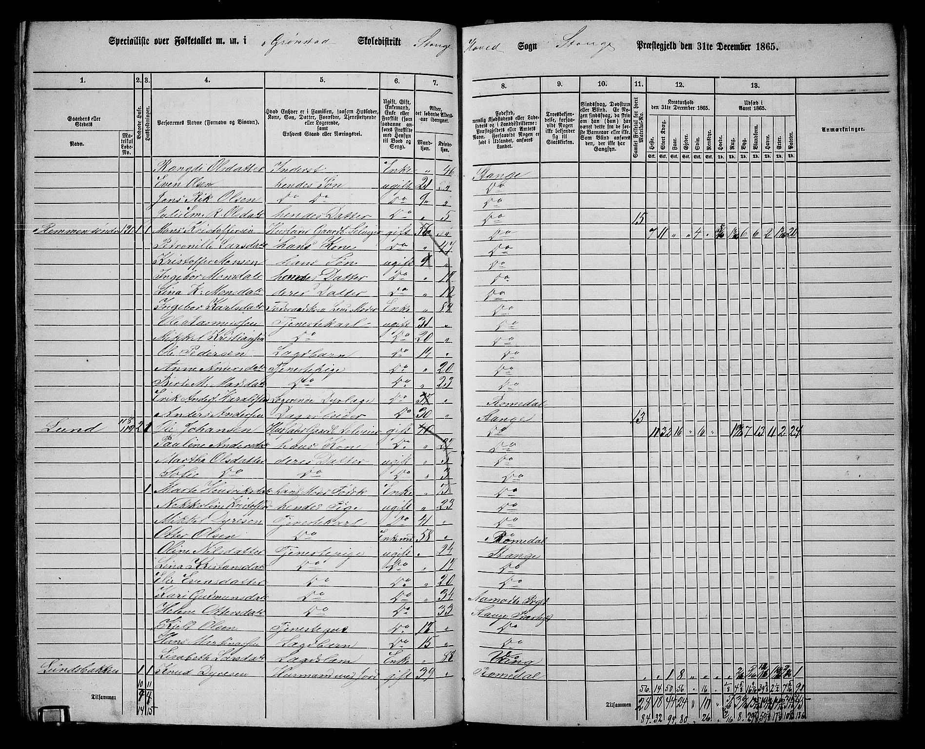 RA, 1865 census for Stange, 1865, p. 131