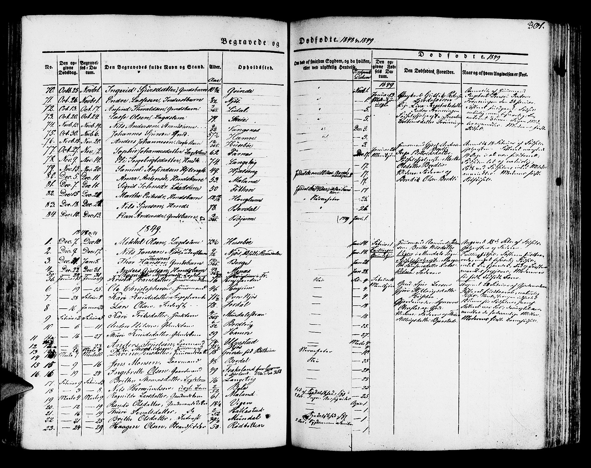 Leikanger sokneprestembete, AV/SAB-A-81001/H/Haa/Haaa/L0007: Parish register (official) no. A 7, 1838-1851, p. 301