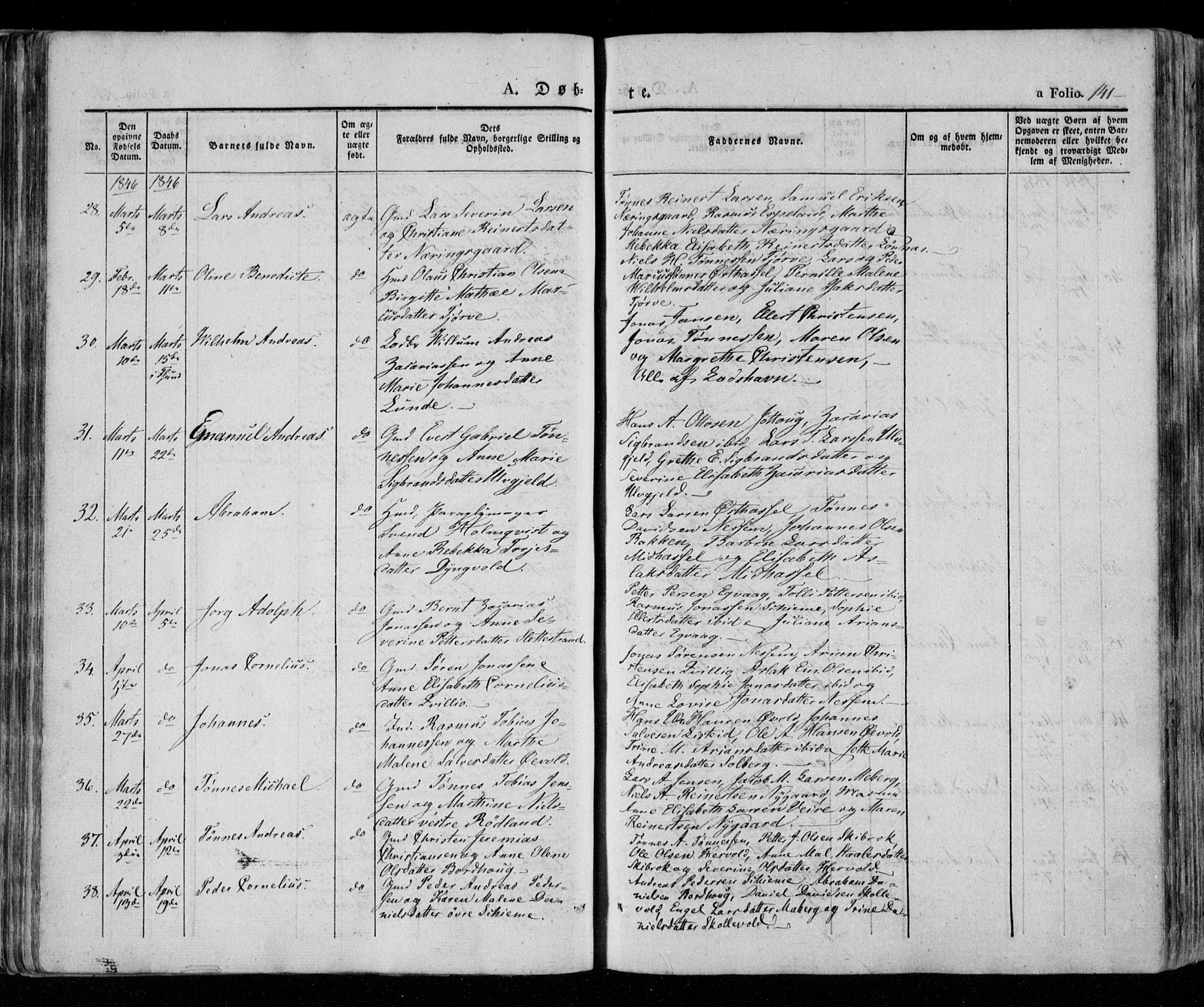 Lista sokneprestkontor, AV/SAK-1111-0027/F/Fa/L0009: Parish register (official) no. A 9, 1835-1846, p. 141