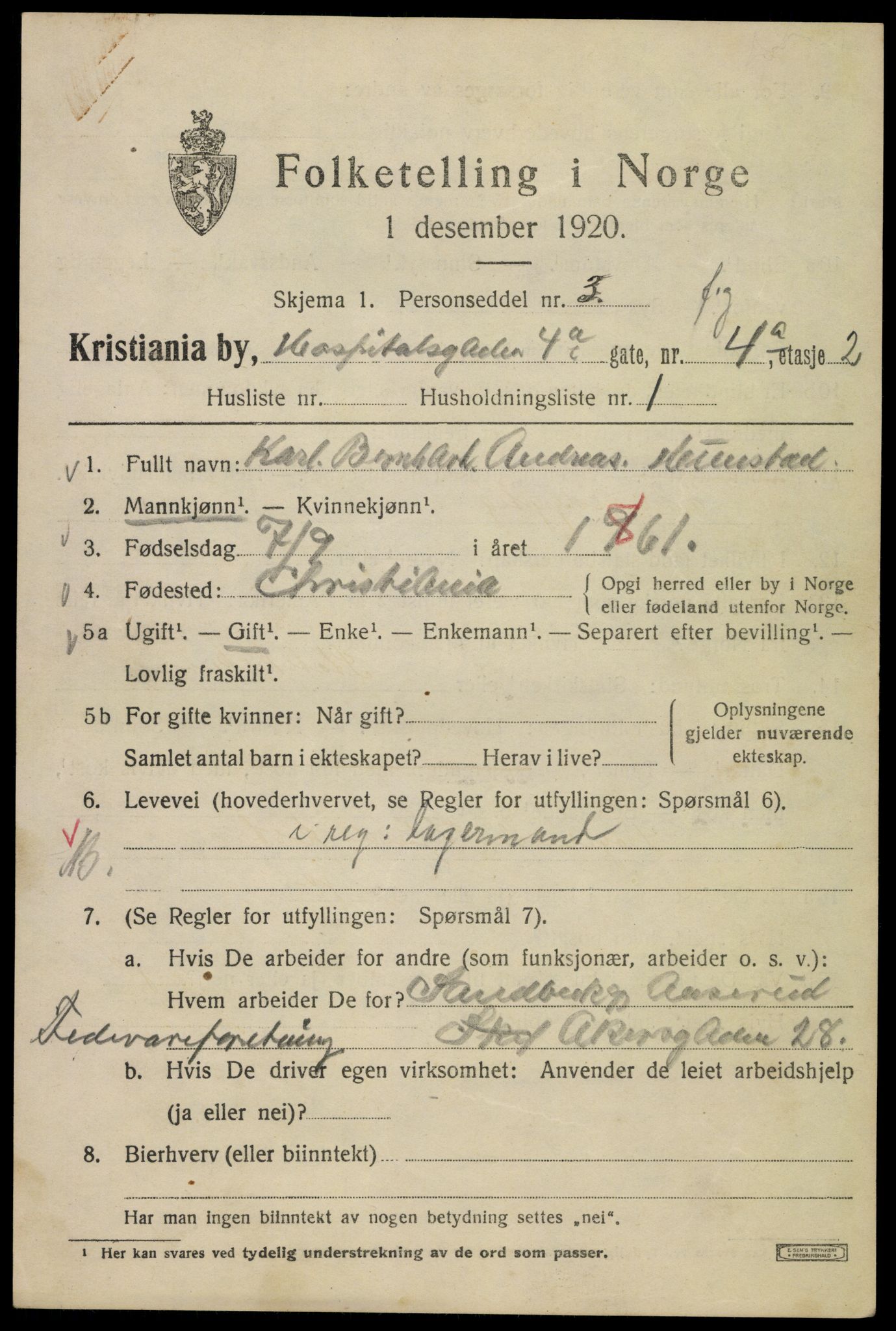 SAO, 1920 census for Kristiania, 1920, p. 299063