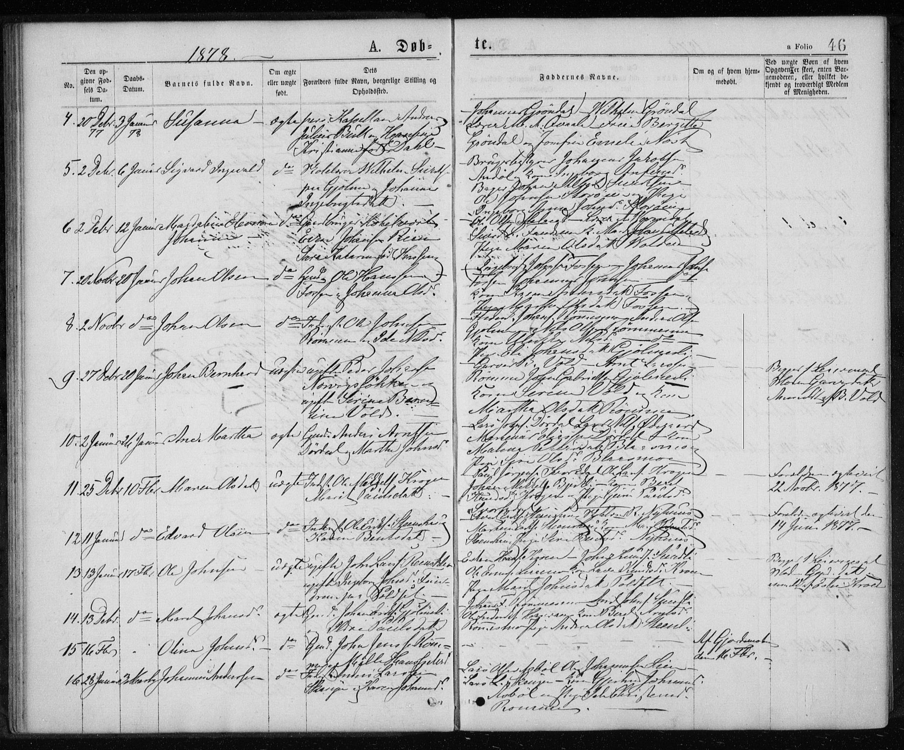 Ministerialprotokoller, klokkerbøker og fødselsregistre - Sør-Trøndelag, SAT/A-1456/668/L0817: Parish register (copy) no. 668C06, 1873-1884, p. 46