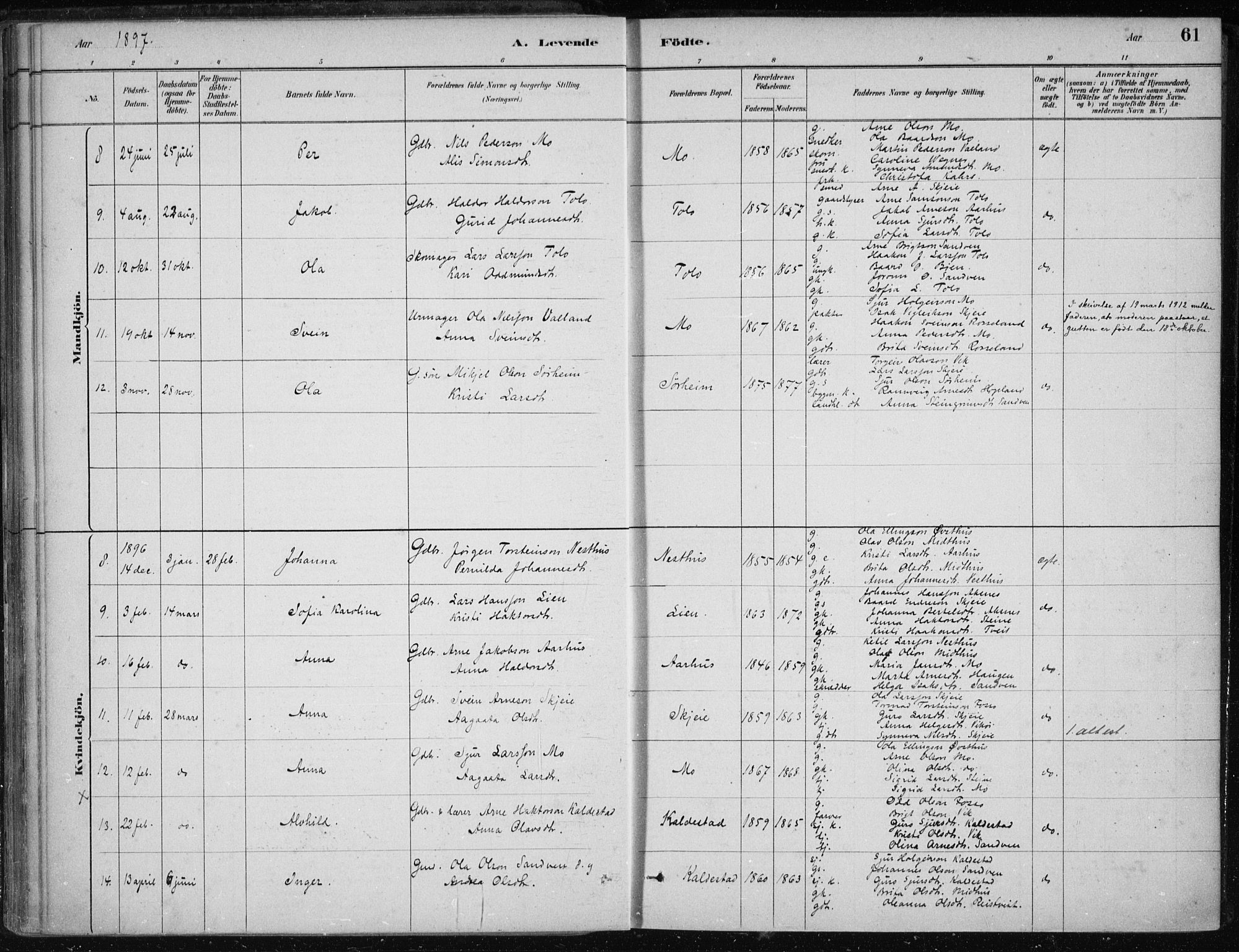 Kvam sokneprestembete, SAB/A-76201/H/Haa: Parish register (official) no. B  1, 1880-1908, p. 61
