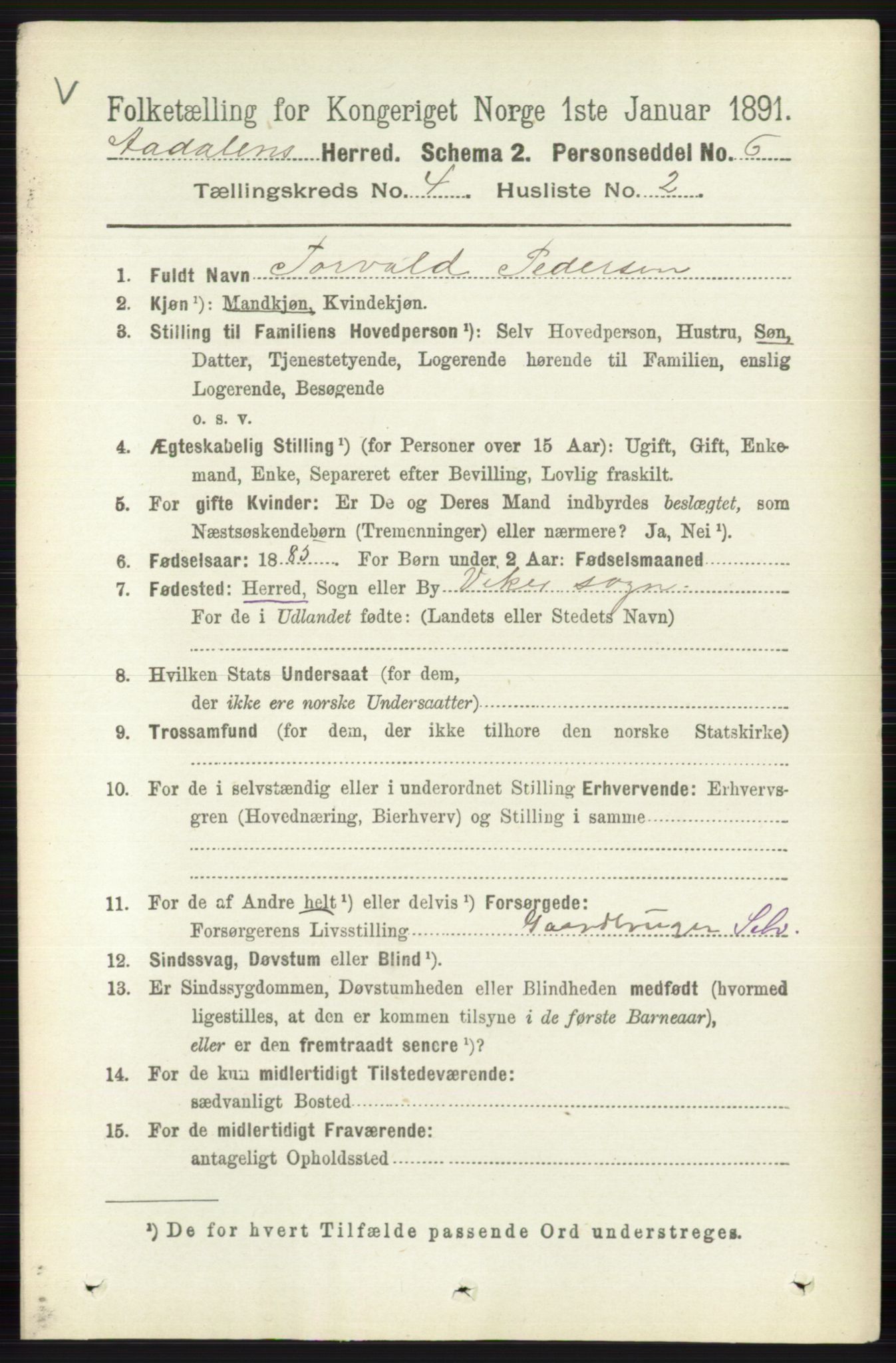 RA, 1891 census for 0614 Ådal, 1891, p. 1531