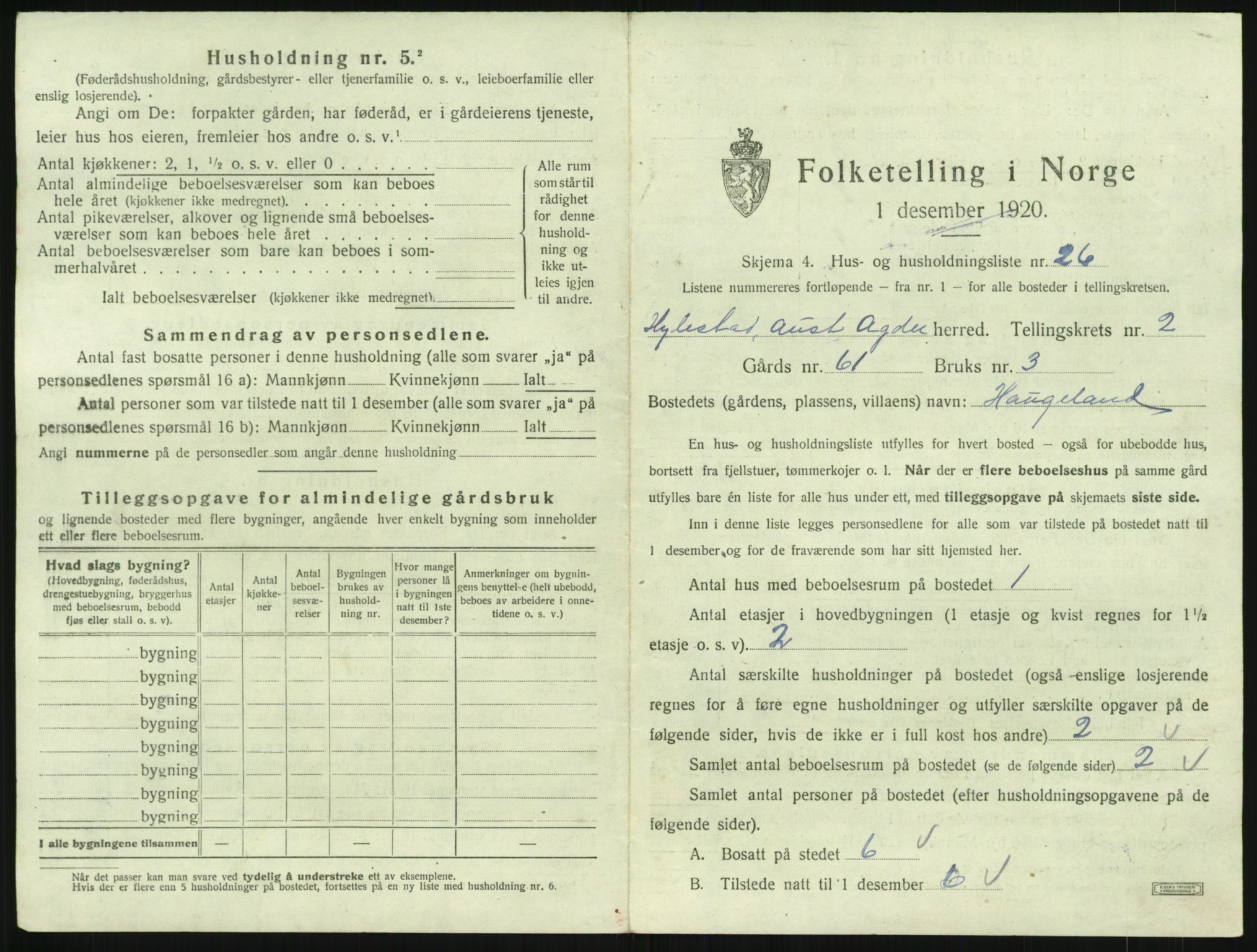 SAK, 1920 census for Hylestad, 1920, p. 118