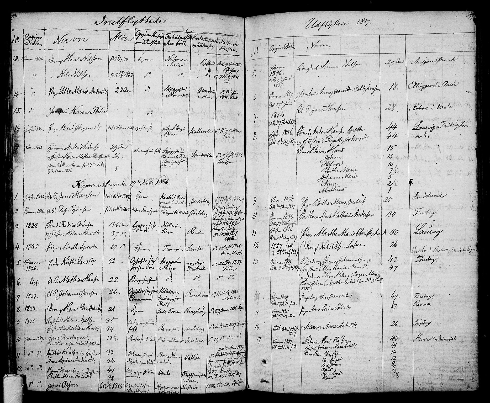 Sem kirkebøker, AV/SAKO-A-5/F/Fa/L0005: Parish register (official) no. I 5, 1825-1842, p. 598-599