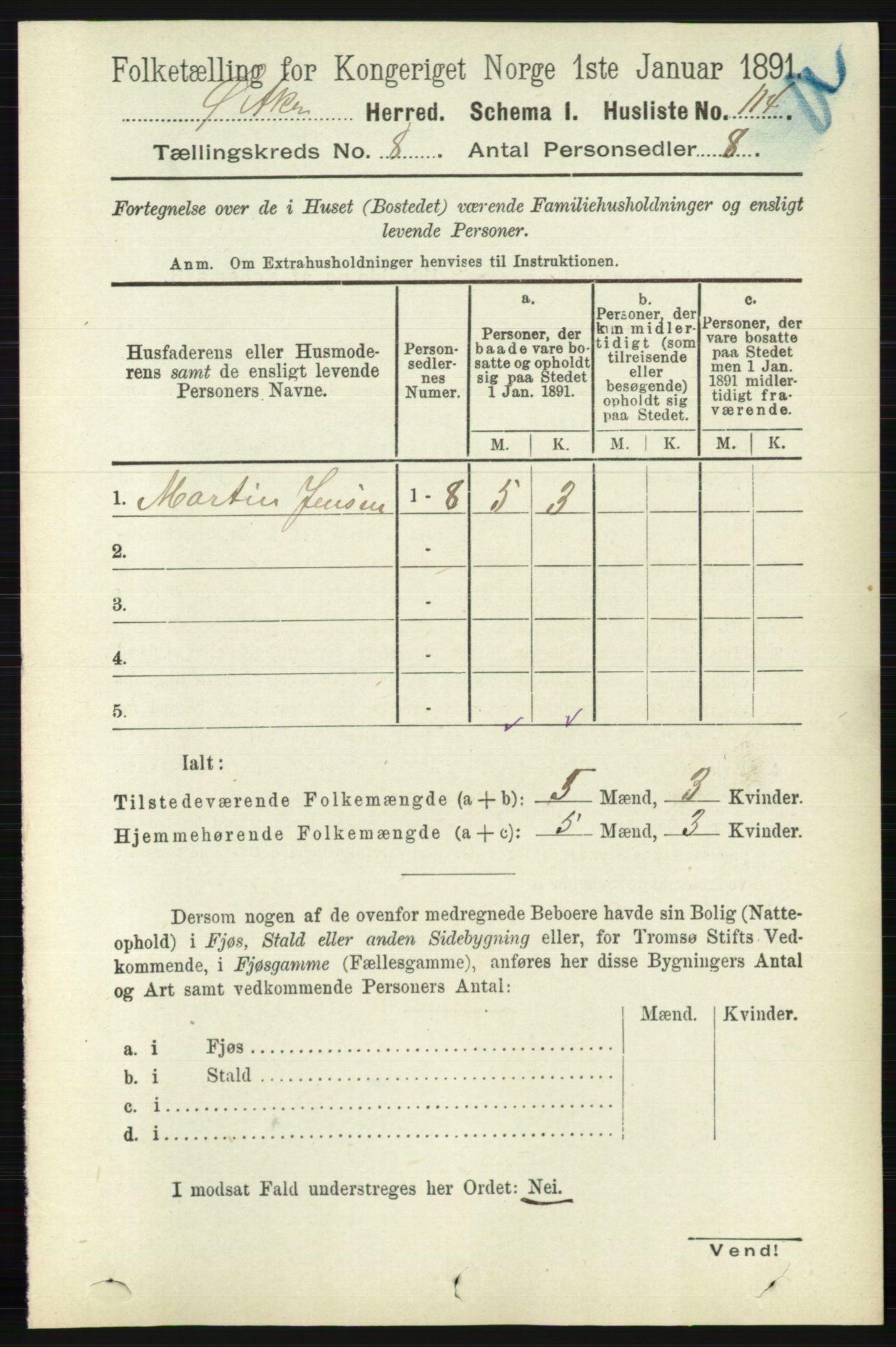 RA, 1891 census for 0218 Aker, 1891, p. 7218