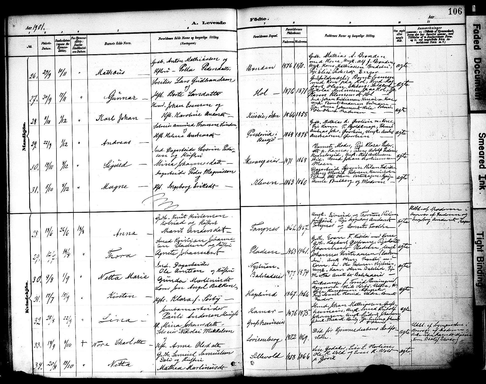 Nes prestekontor, Hedmark, AV/SAH-PREST-020/K/Ka/L0009: Parish register (official) no. 9, 1887-1905, p. 106