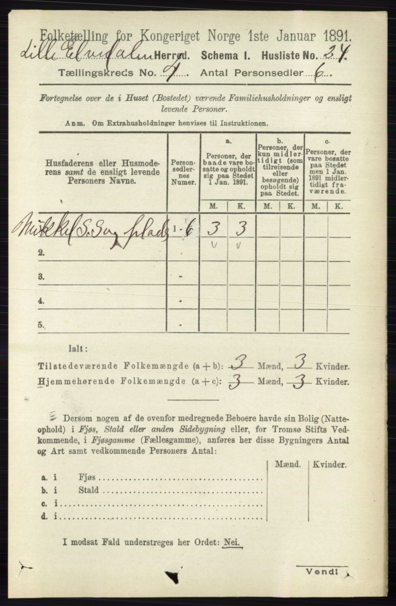 RA, 1891 census for 0438 Lille Elvedalen, 1891, p. 1318