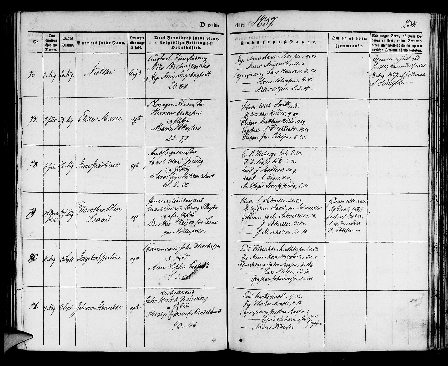 Korskirken sokneprestembete, AV/SAB-A-76101/H/Haa/L0015: Parish register (official) no. B 1, 1833-1841, p. 234