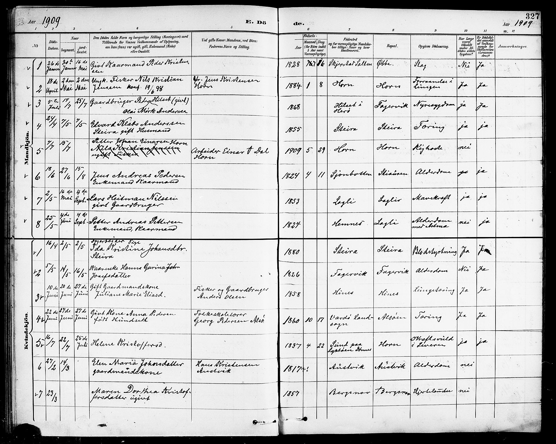 Ministerialprotokoller, klokkerbøker og fødselsregistre - Nordland, SAT/A-1459/838/L0559: Parish register (copy) no. 838C06, 1893-1910, p. 327