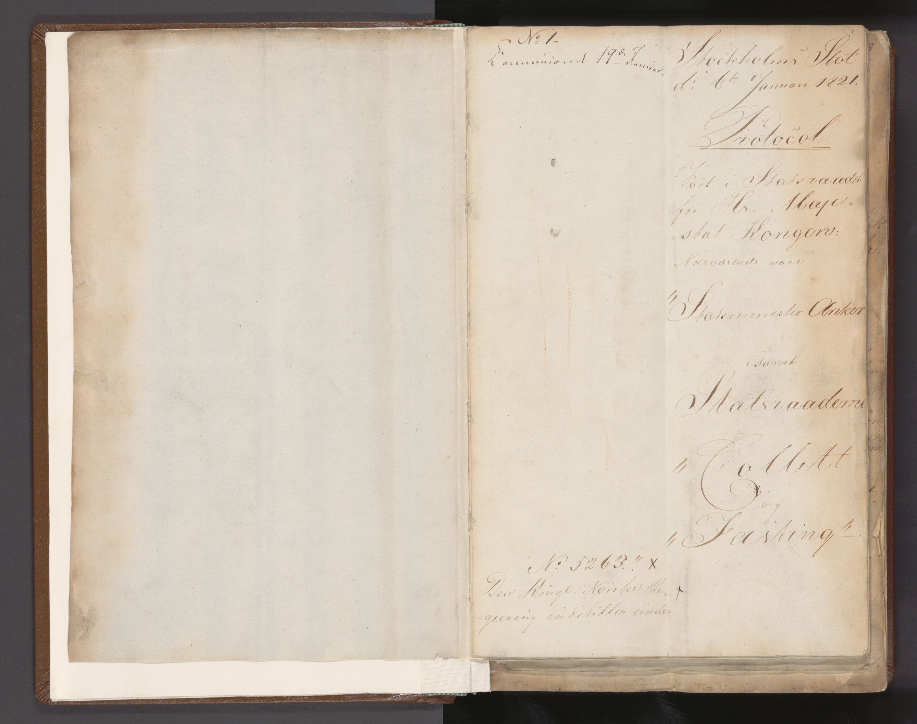 Statsrådssekretariatet, AV/RA-S-1001/A/Ab/L0011: Kgl. res. nr. 5263-5678 I, 1821, p. 2