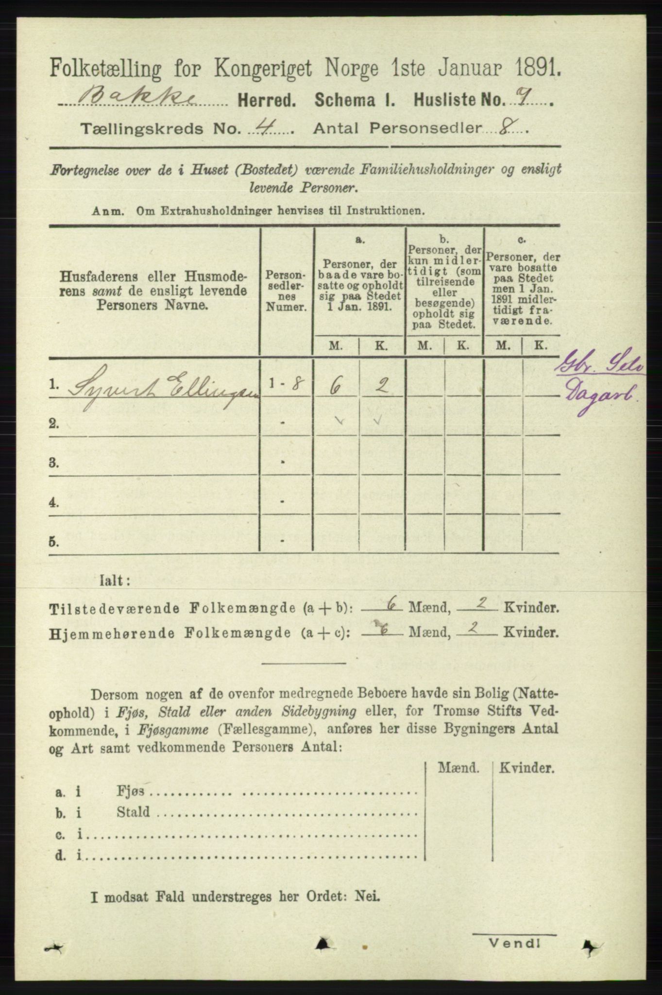 RA, 1891 census for 1045 Bakke, 1891, p. 550