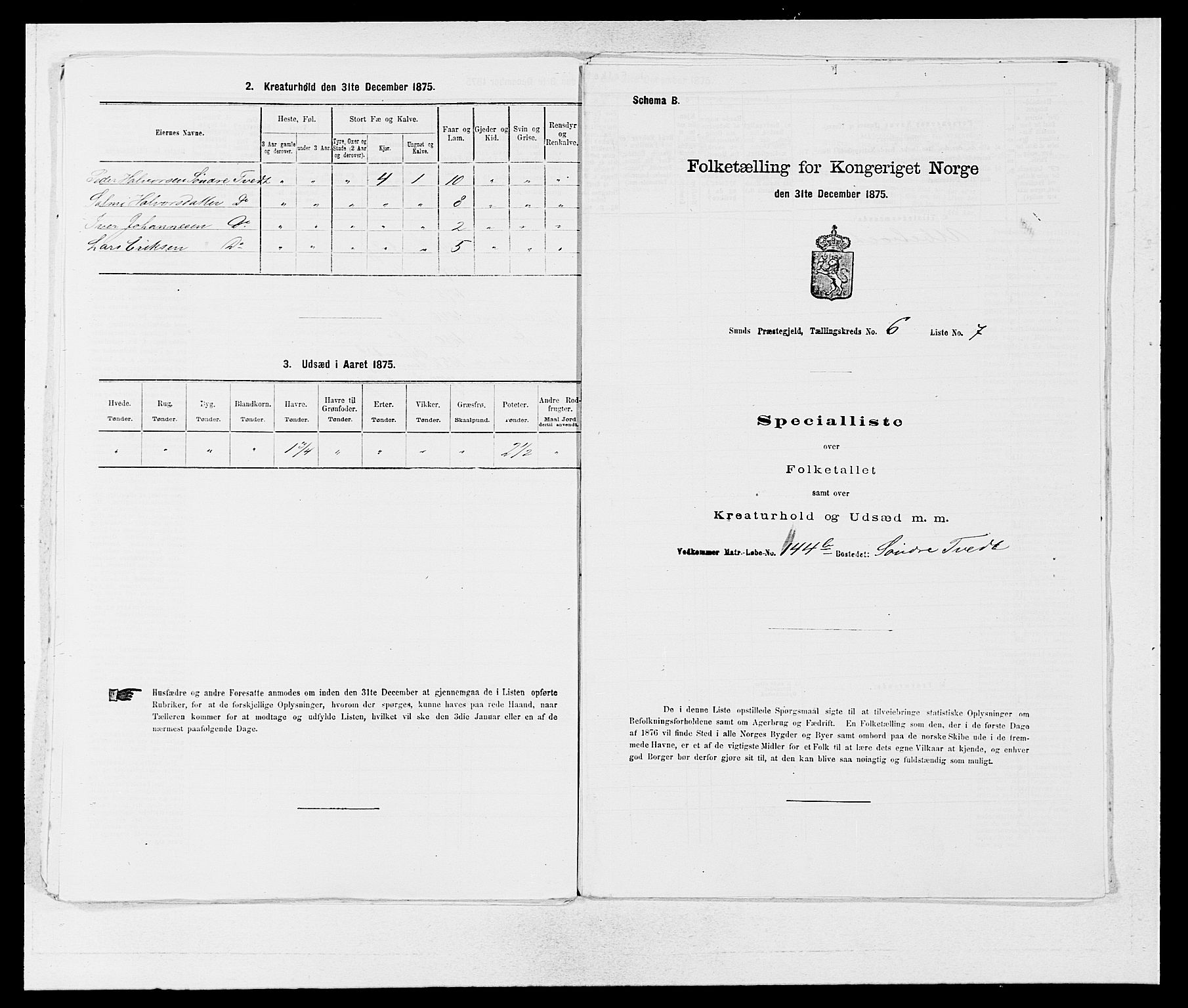 SAB, 1875 census for 1245P Sund, 1875, p. 589